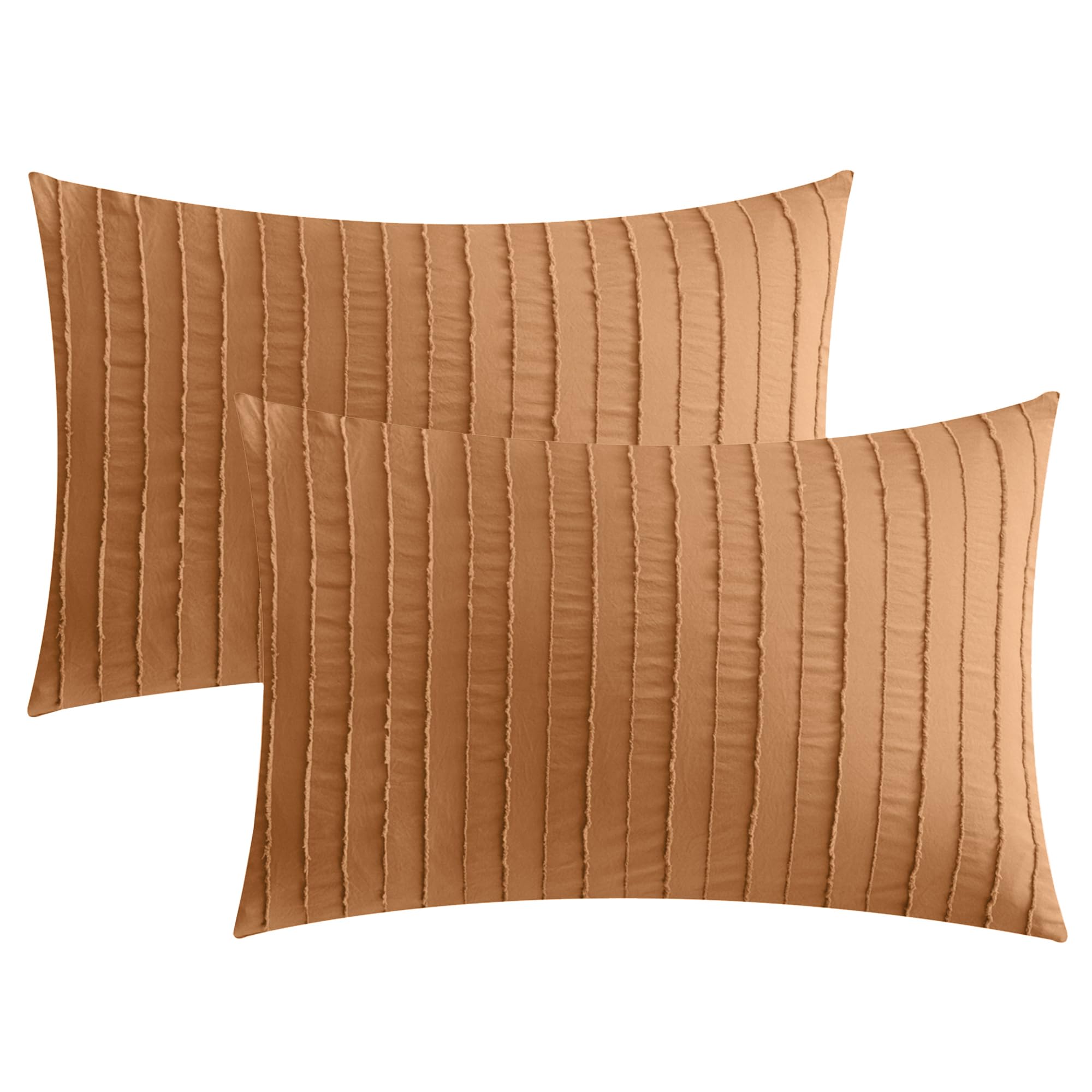 JELLYMONI 2 Pack White Pillowcases Standard Size, Soft Microfiber Striped Tufted Pillow Covers with Envelope Closure (Pillows are not Included)
