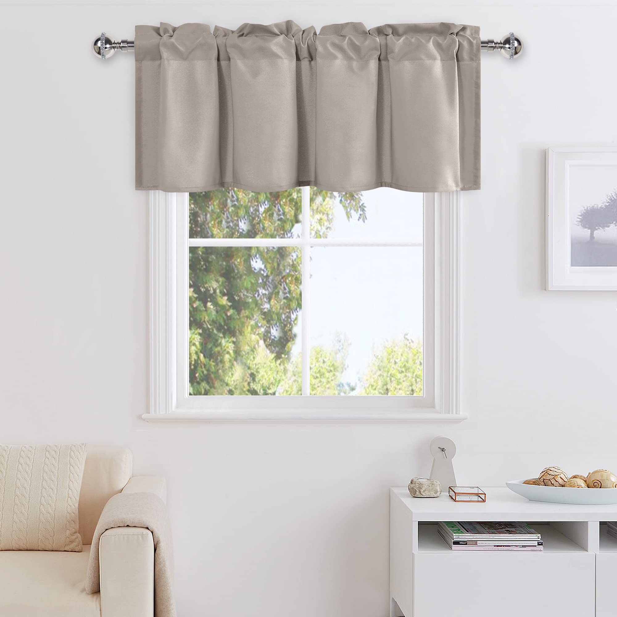DWCN Valance Curtains for Living Room, Kitchen Valance Solid Short Topper, Rod Pocket Bathroom/Basement Curtain for Window Treatment, 1 Panel, 60 X 18 Inch, Grey