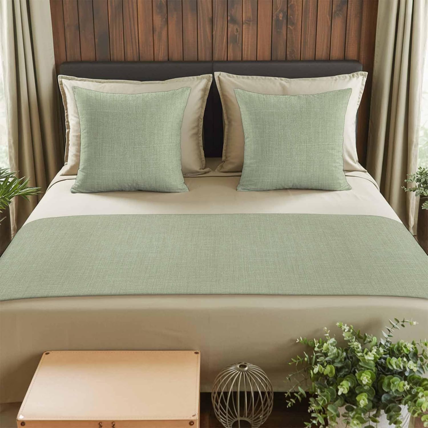 Sage Green Bed Runners for King Size Beds Farmhouse Bed Scarf Matching Decorative Throw Pillow Covers Modern Minimalism Solid Color Art Hotel Beds End Blanket Towel Soft Bedspread Protection
