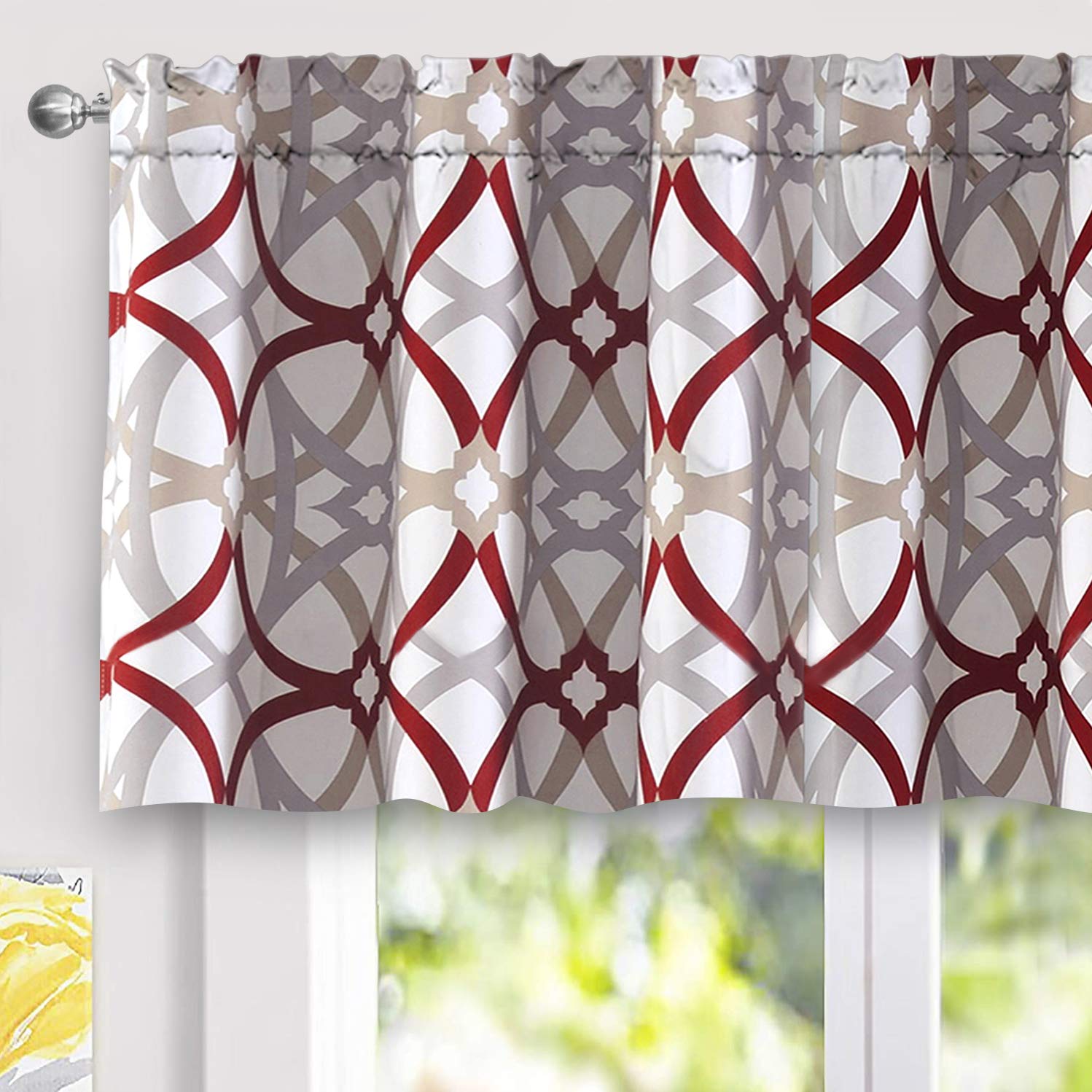 DriftAway Alexander Blackout Valances for Windows Thermal Insulated Kitchen Topper Geometric Moroccan Mid Century Pattern Match Thick Bathroom Curtain Valance Rod Pocket 52 Inch by 18 Inch Yellow/Gray