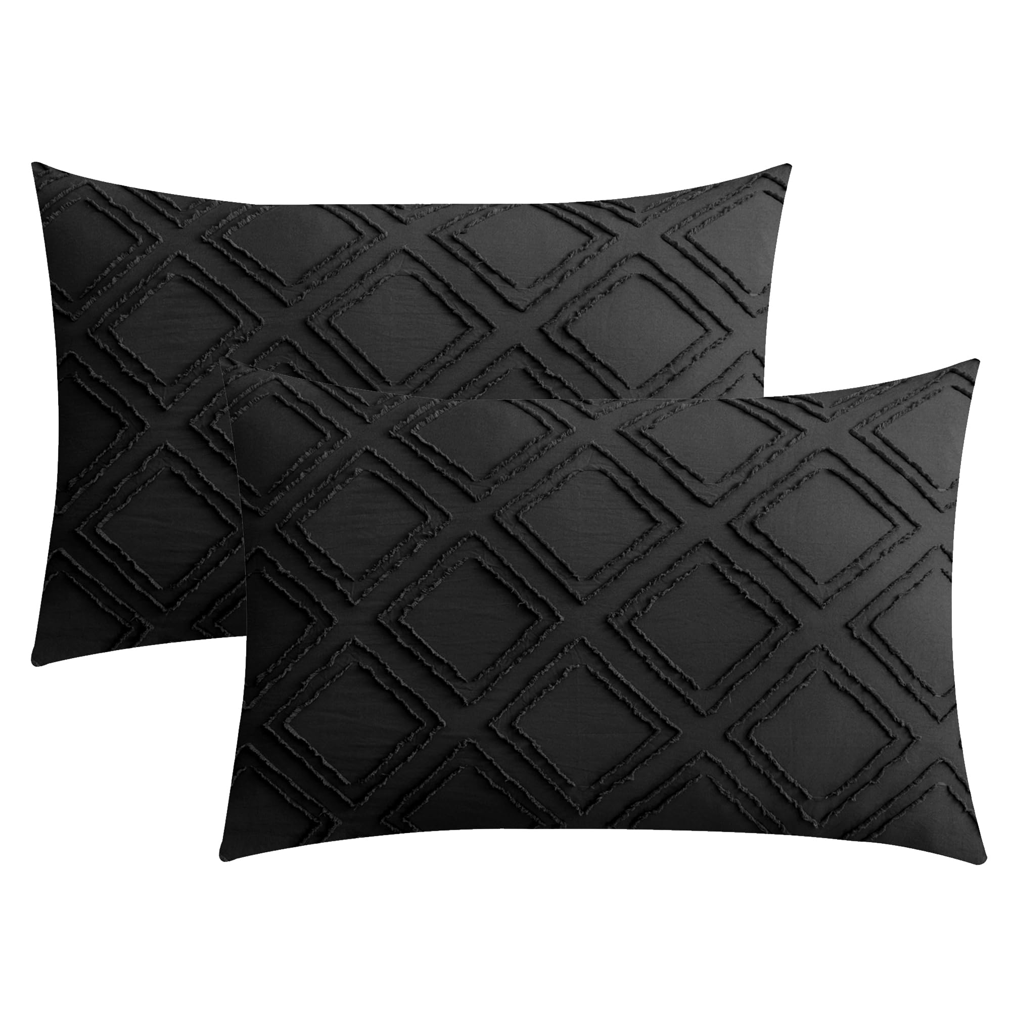 JELLYMONI Pillowcases Standard Size Green 2 Pack Boho Plaid Bed Pillow Covers 20x26in Polyester Envelope Pillow Shams Tufted Bohemian Textured (Pillows are not Included)