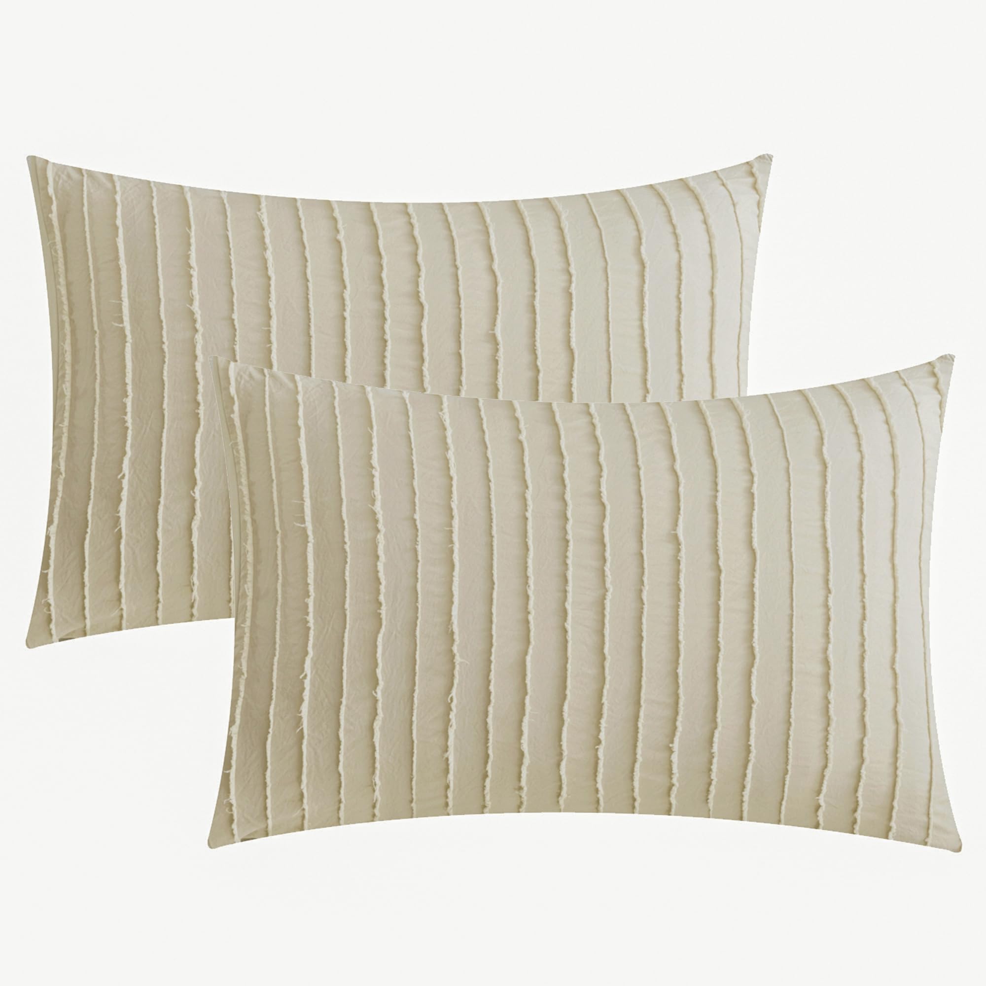 JELLYMONI 2 Pack White Pillowcases Standard Size, Soft Microfiber Striped Tufted Pillow Covers with Envelope Closure (Pillows are not Included)