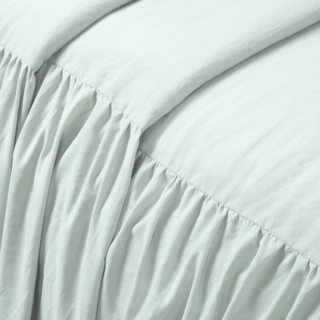 Lush Decor Ruffle Skirt Bedspread Set - 3-Piece Luxurious Farmhouse Bedding - Elegant Ruffle Detail - Timeless Style - Soft Lightweight Sheets - Queen, Sea Salt