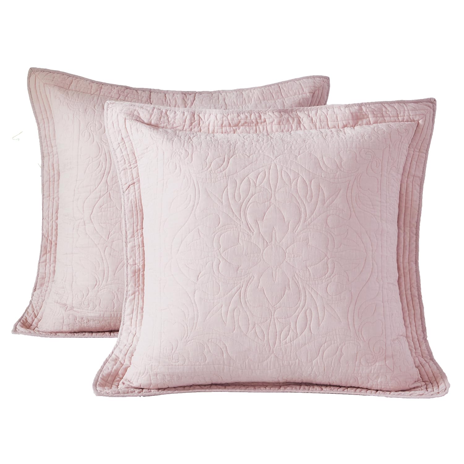WINLIFE 100% Cotton Quilted Euro Sham Covers, 2 Pack Cotton 26'' x 26'' Pillow Covers, Soft and Breathable Euro Shams, Square Pillow Shams, Navy Blue