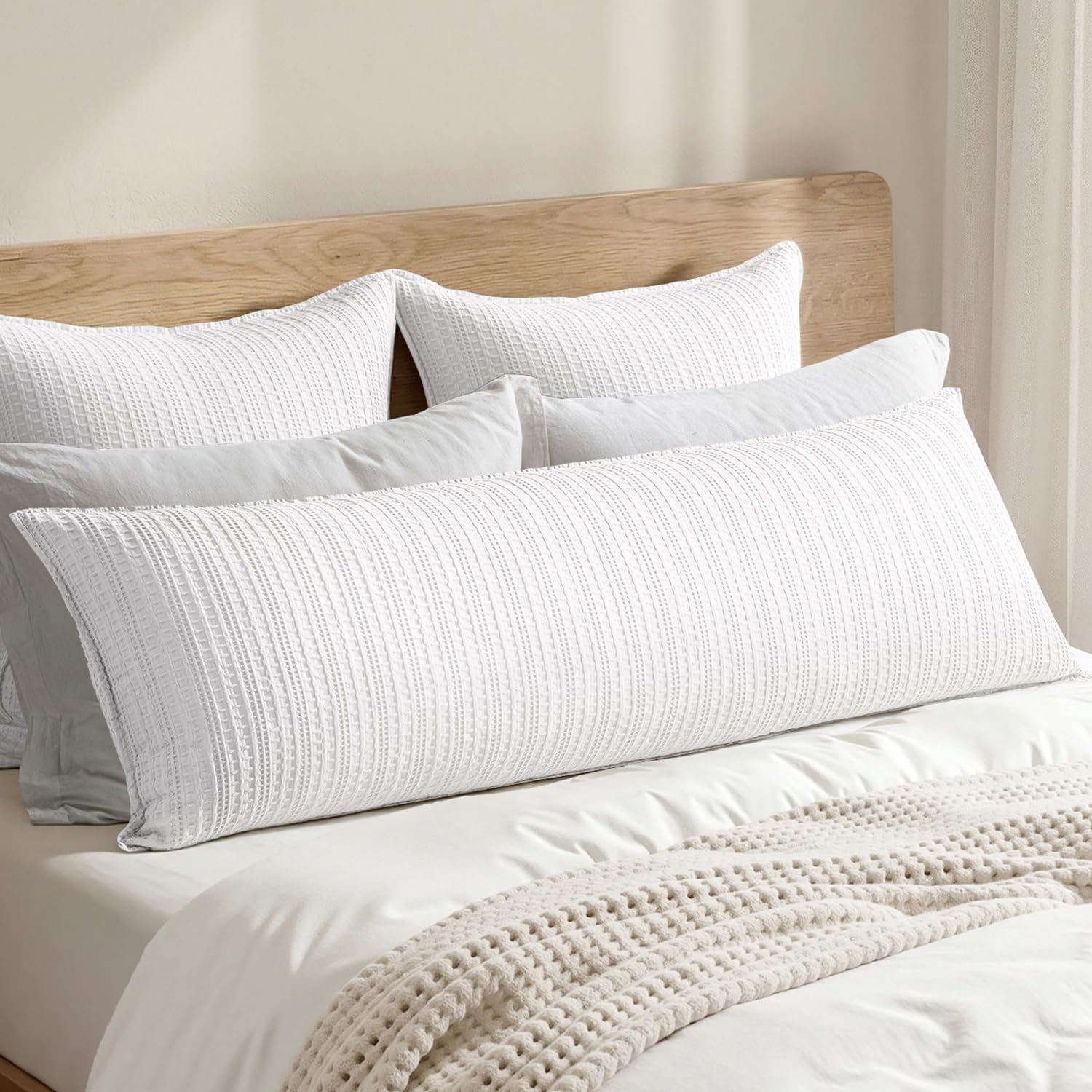 100% Cotton Waffle Pillow Shams Standard Size, 2 Pack 20x26 Decorative Pillow Covers for Bed Couch Sofa, Neutral Weave Cushion Cases Modern Farmhouse Home Decor, Oatmeal