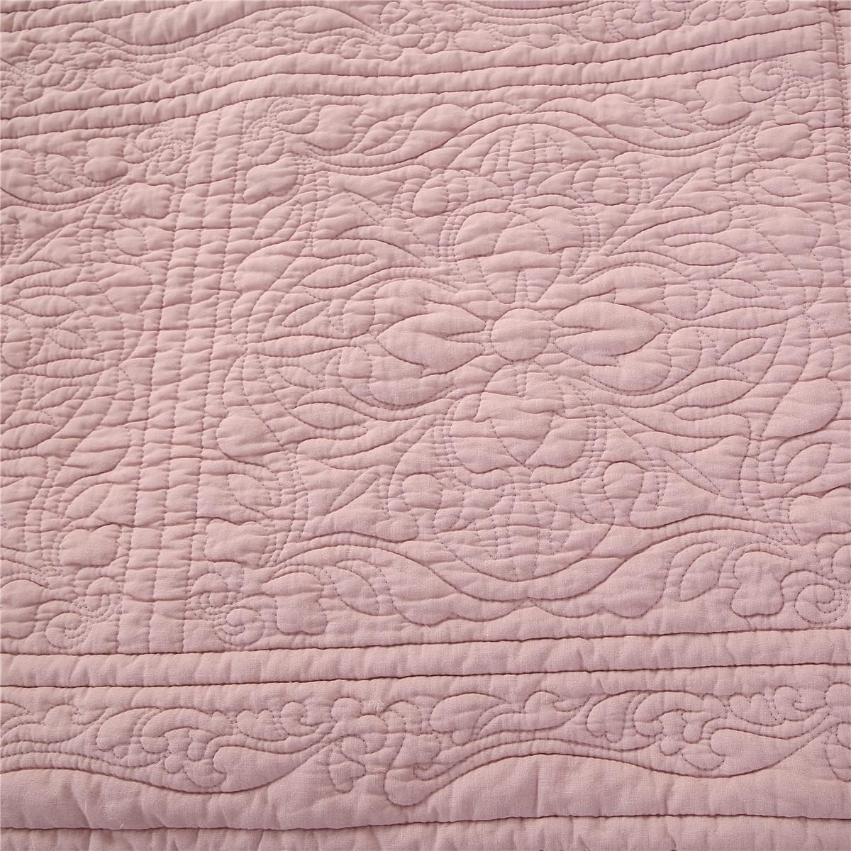 WINLIFE 100% Cotton Quilted Pillow Sham Floral Printed Pillow Cover (Standard, Dusty Pink)