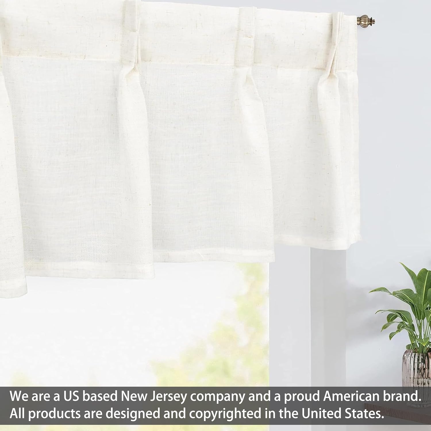 DriftAway Pinch Pleat Valance for Kitchen Window Linen Textured Valance for Living Room Farmhouse Semi Sheer Linen Curtain Valance Window Treatment Back Tabs 50 Inches by 16 Inches Light Linen