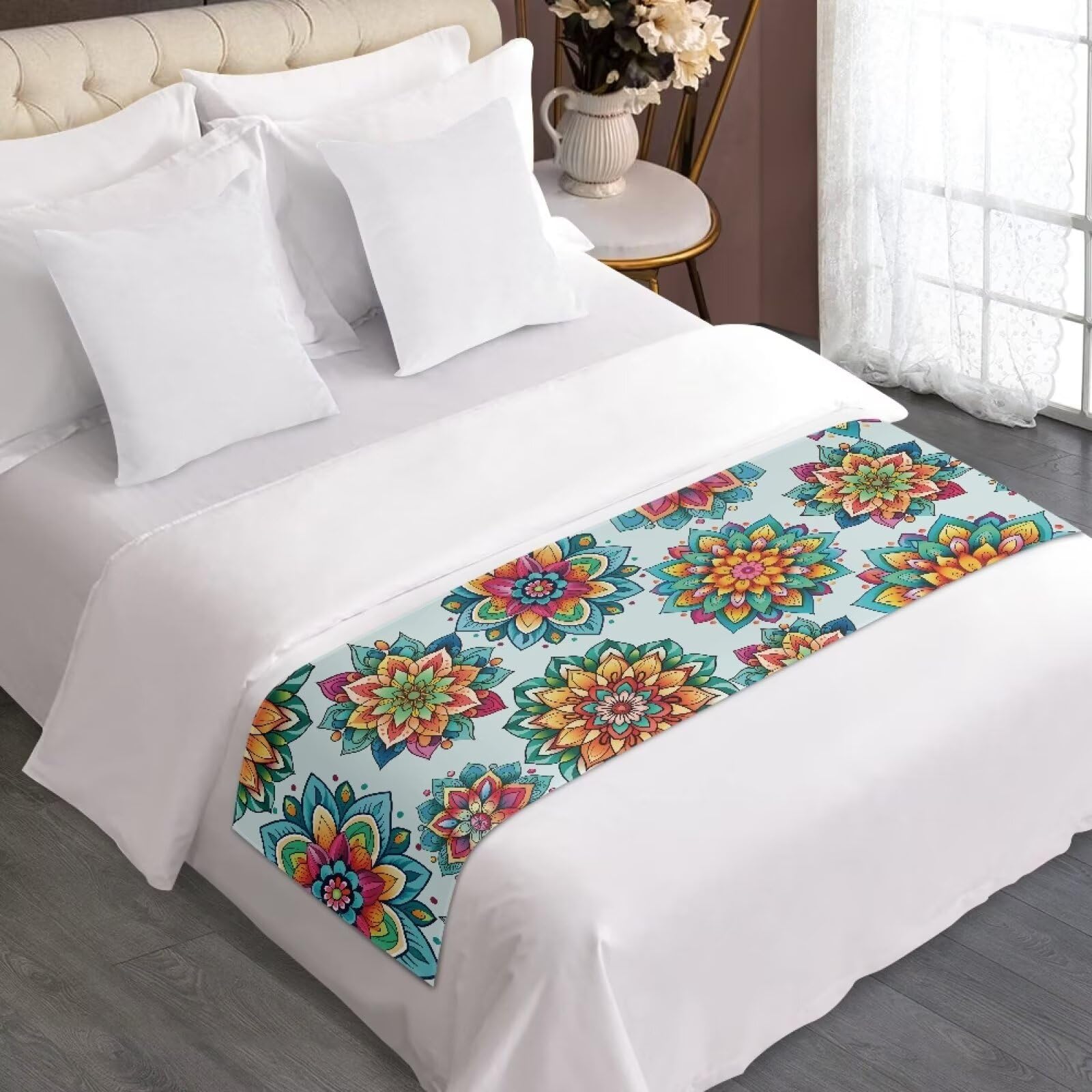 Dreaweet Southwestern Pattern Bed Runner,Aztec Tribal Geometry Pattern Brown Bed Scarf for Foot of Bed Queen Size,Decorative Accent Bedding Scarf for Hotels Homes and Guestrooms