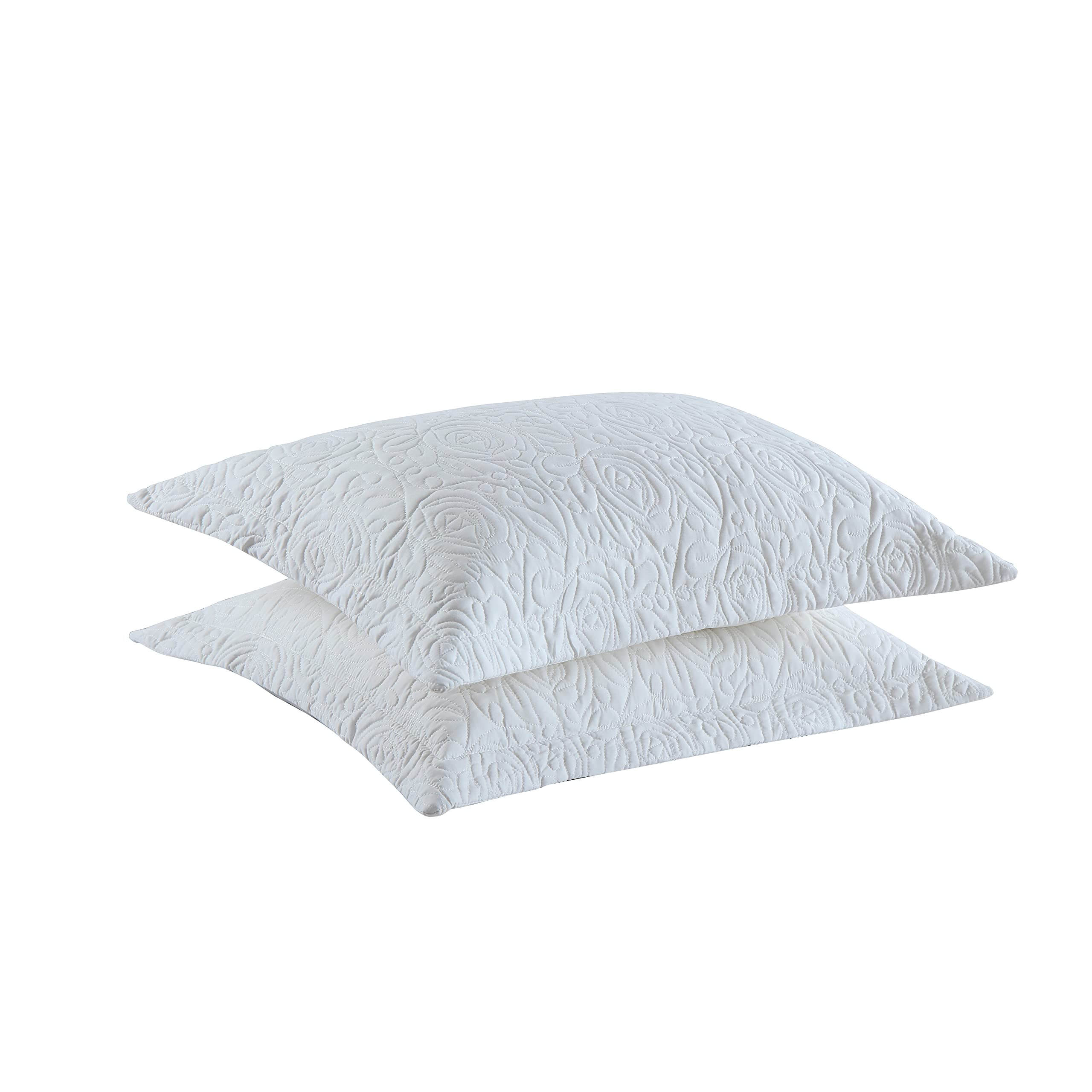 MarCielo 2-Piece Embroidered Pillow Shams, Decorative Microfiber Pillow Covers Set, Standard Size, Beige
