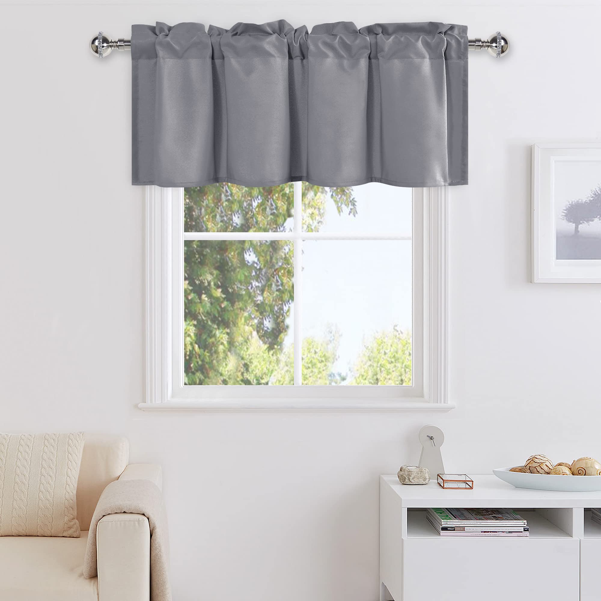 DWCN Valance Curtains for Living Room, Kitchen Valance Solid Short Topper, Rod Pocket Bathroom/Basement Curtain for Window Treatment, 1 Panel, 60 X 18 Inch, Grey