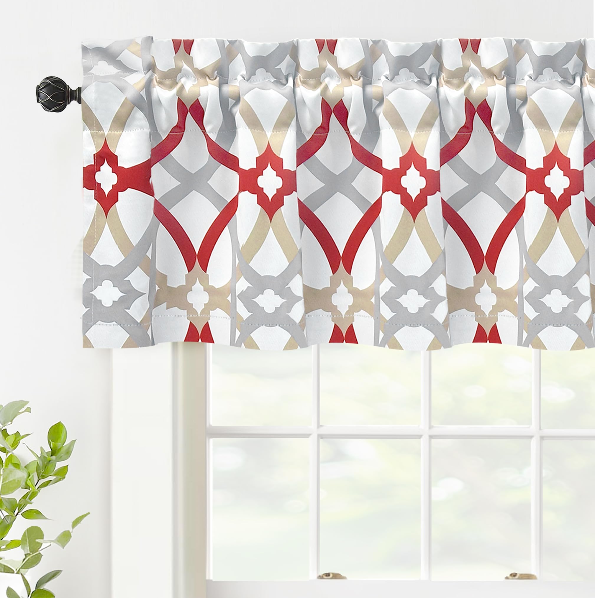 DriftAway Alexander Blackout Valances for Windows Thermal Insulated Kitchen Topper Geometric Moroccan Mid Century Pattern Match Thick Bathroom Curtain Valance Rod Pocket 52 Inch by 18 Inch Yellow/Gray