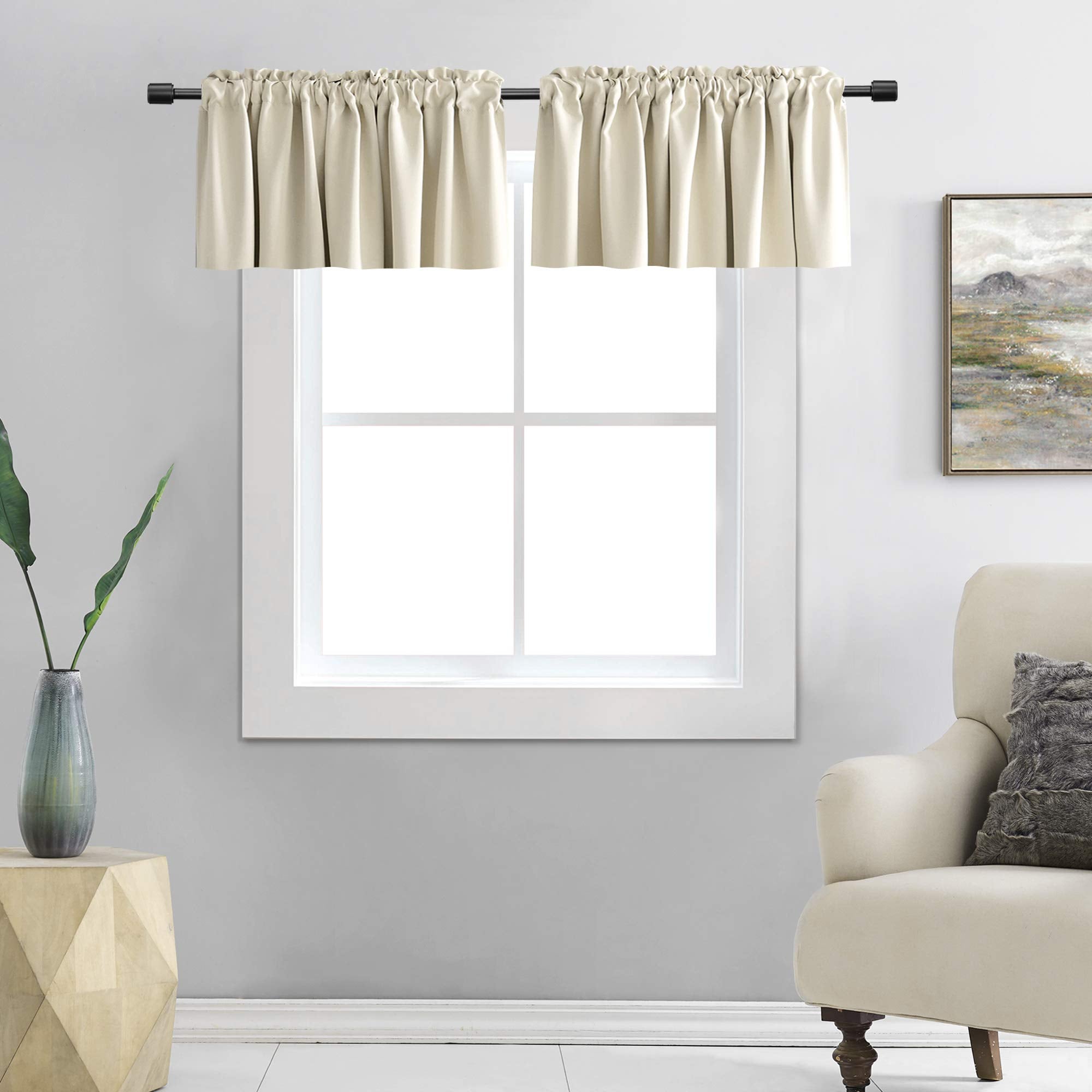 DONREN Teal Valances for Windows - Kitchen Valances for Small Window with Rod Pocket (2 Panels,42 by 18 Inch)