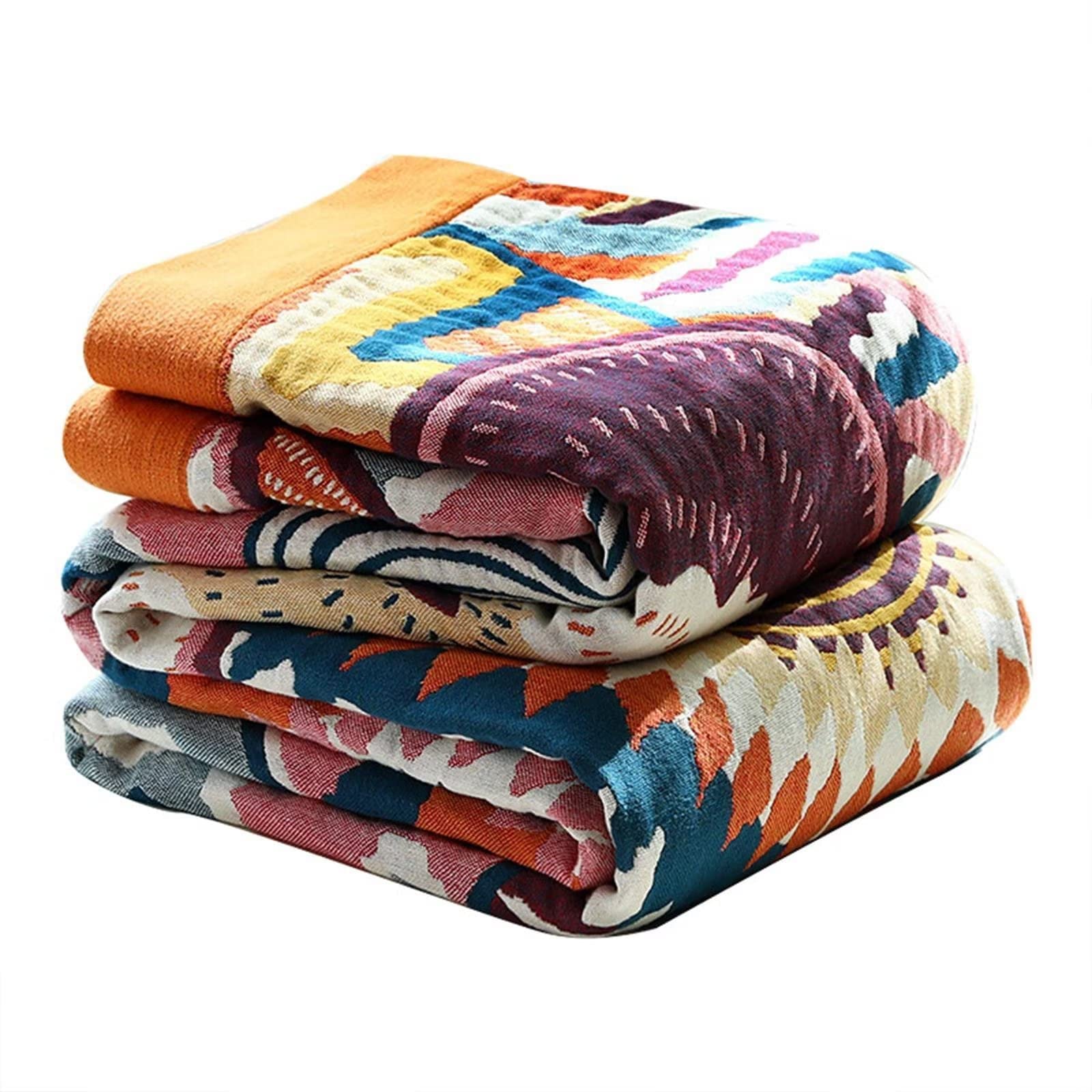 MSGKV Boho Throw Blanket 60''x80'',100% Cotton Blanket for Couch Bed, Summer Breathable Quilt Farmhouse Home Decor Soft Lightweight Picnic Blankets