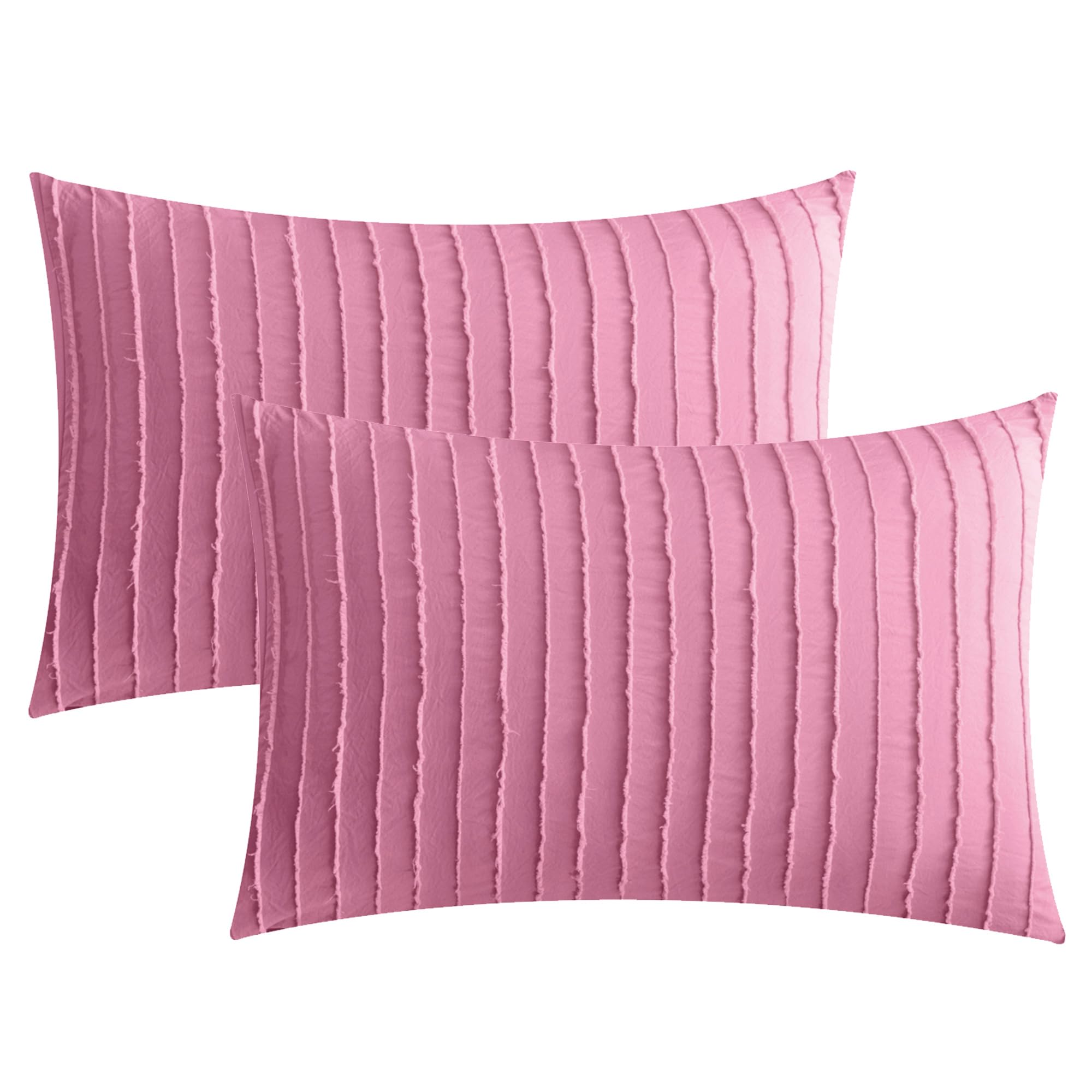 JELLYMONI 2 Pack White Pillowcases Standard Size, Soft Microfiber Striped Tufted Pillow Covers with Envelope Closure (Pillows are not Included)