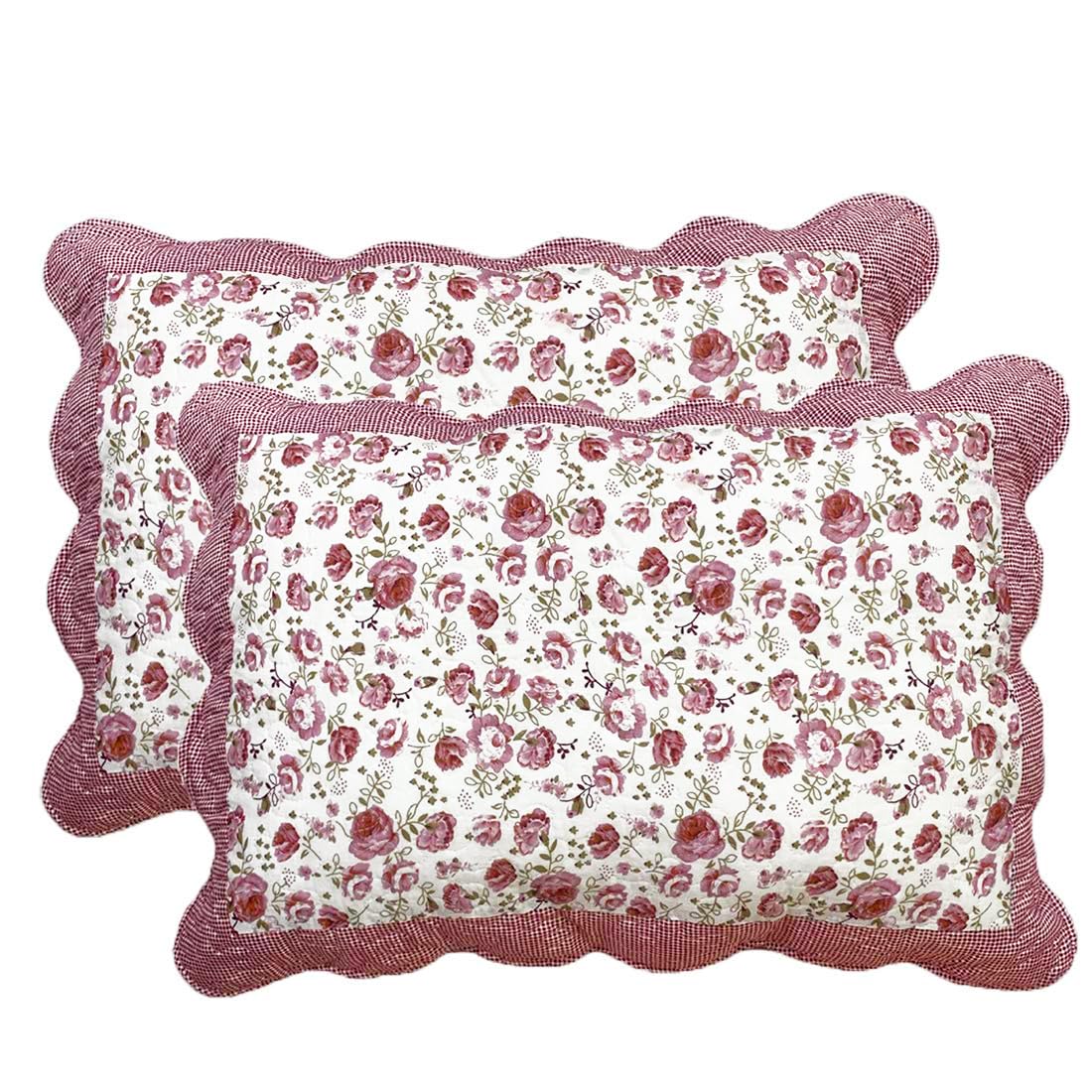 vctops 2-Piece Boho Cotton Quilted Bed Pillow Shams Floral Printed Patchwork Pillow Shams Set, Standard Size (510 Blue, 20"x28")