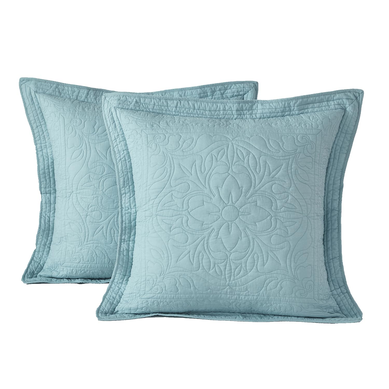 WINLIFE 100% Cotton Quilted Euro Sham Covers, 2 Pack Cotton 26'' x 26'' Pillow Covers, Soft and Breathable Euro Shams, Square Pillow Shams, Navy Blue