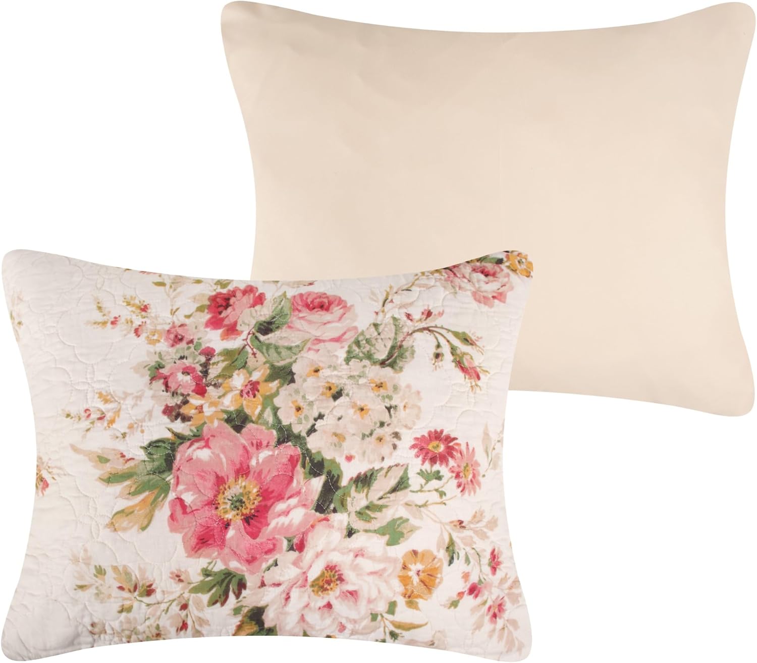 Greenland Home Grace Traditional Floral Cotton Quilted Pillow Sham, Standard 20x26-inch, Buttercup