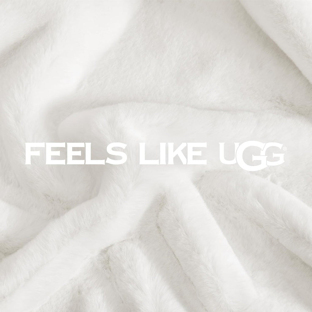 UGG Euphoria Faux Fur Throw Blanket, Warm Fluffy for Couch or Bed, Luxury Bedroom Decor, Blankets, Machine Washable, 50-inch x 70-inch, White Snow