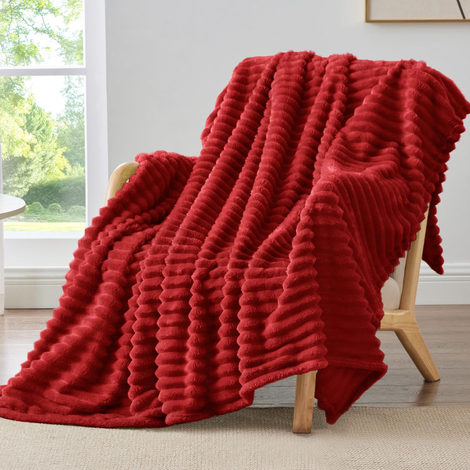 BEDELITE Fleece Throw Blanket for Couch - 300GSM Soft & Warm Fluffy Cream White Blanket, Decorative and Giftable Striped Blankets for Women, Men, 50"x60"