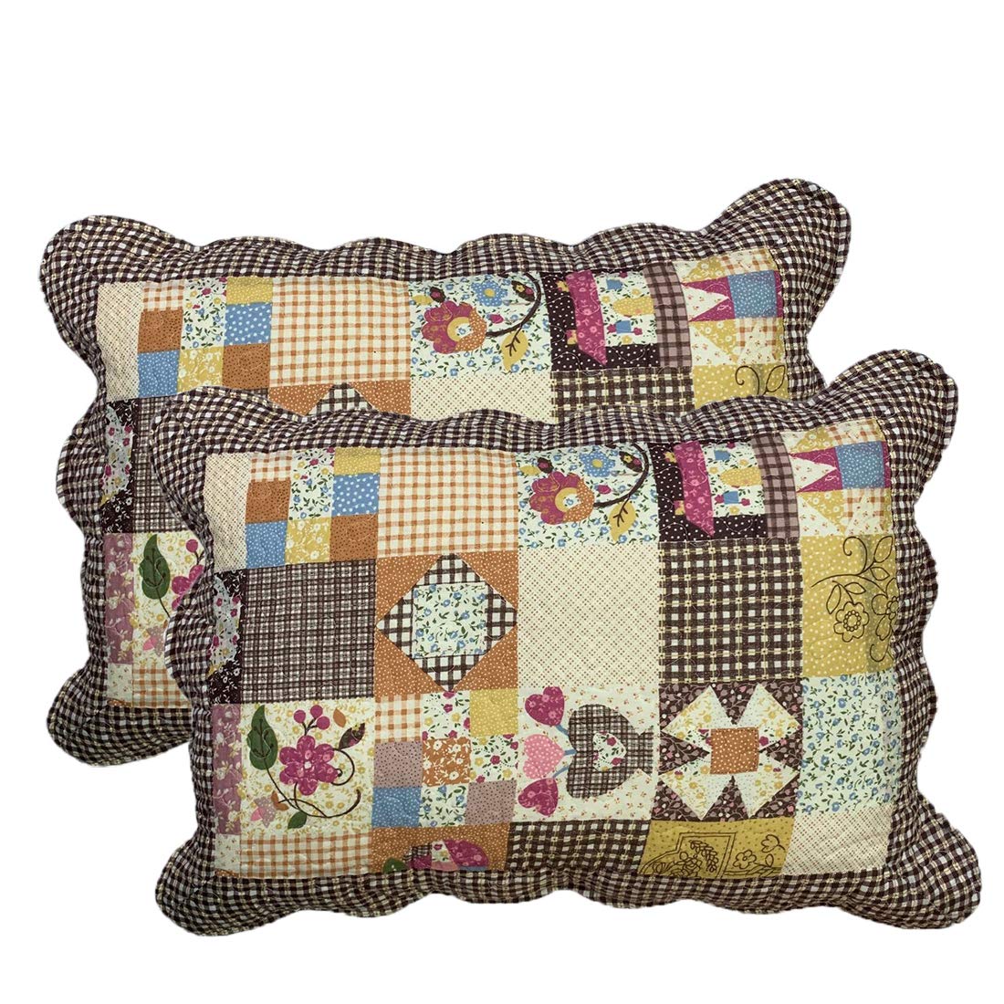 vctops 2-Piece Boho Cotton Quilted Bed Pillow Shams Floral Printed Patchwork Pillow Shams Set, Standard Size (510 Blue, 20"x28")