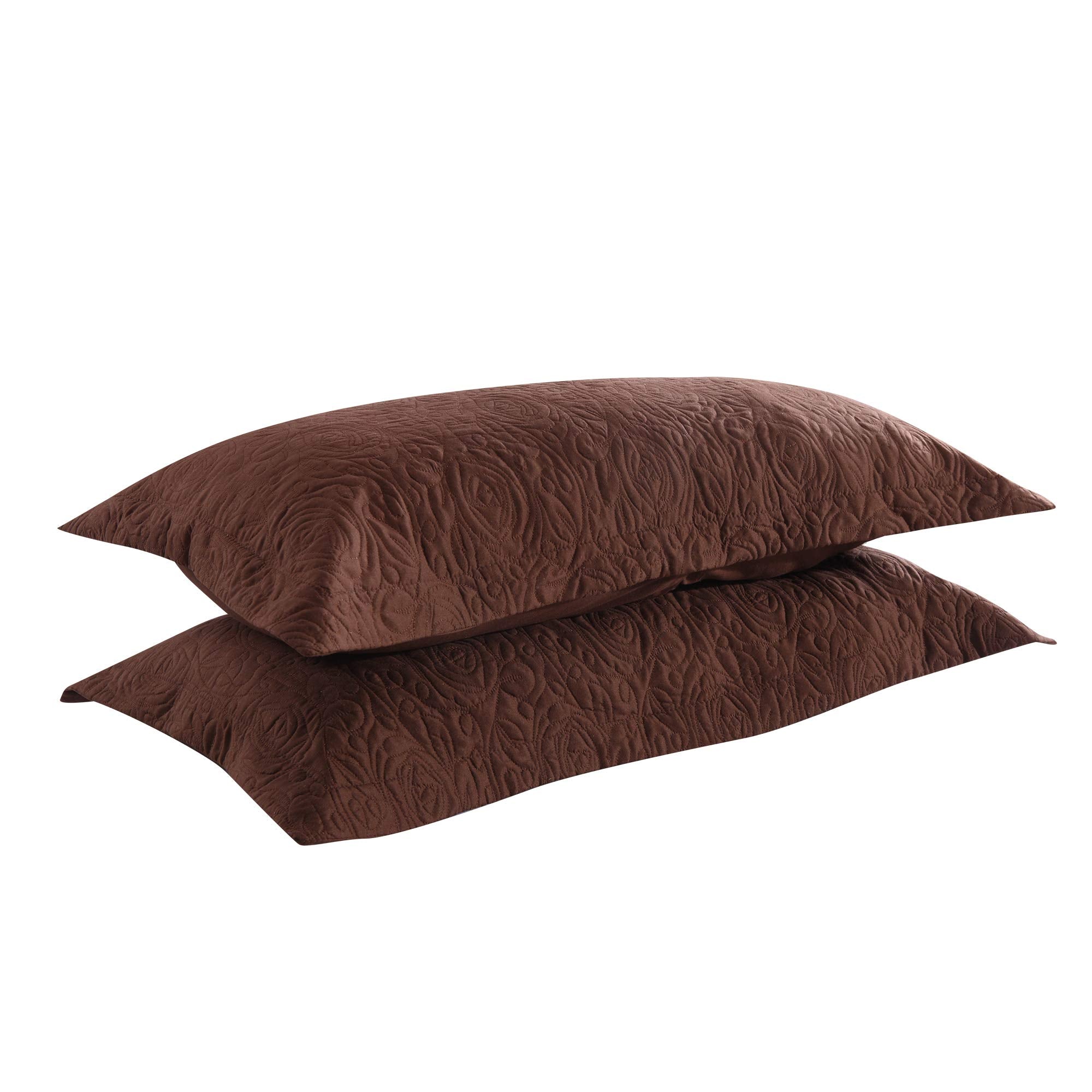 MarCielo 2-Piece Embroidered Pillow Shams, Decorative Microfiber Pillow Covers Set, Standard Size, Beige