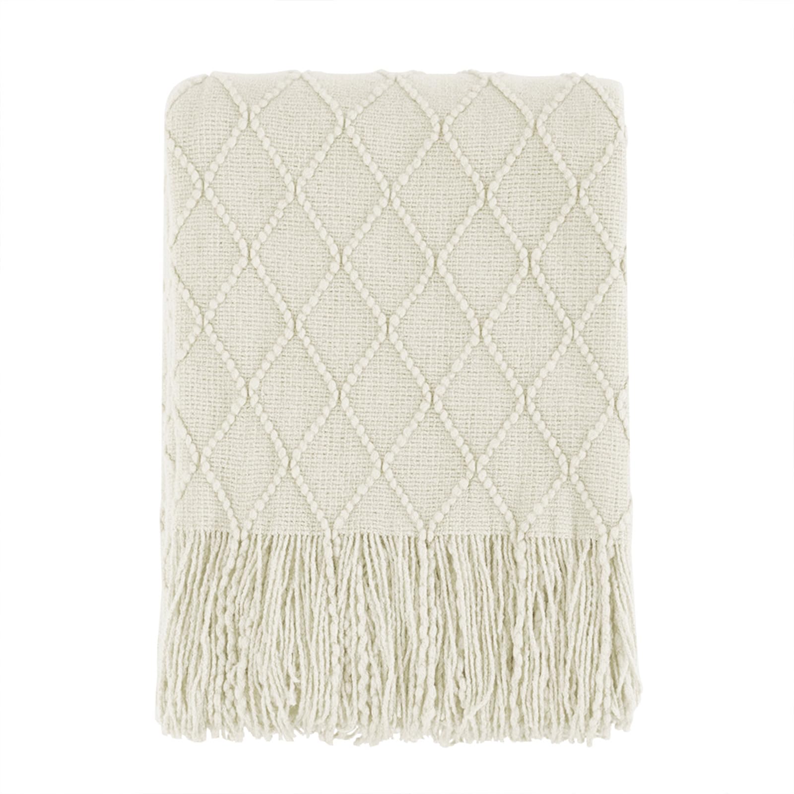 BOURINA Beige Throw Blanket 50x60 Inches Throw Textured Solid Soft Sofa Couch Decorative Knit Blanket