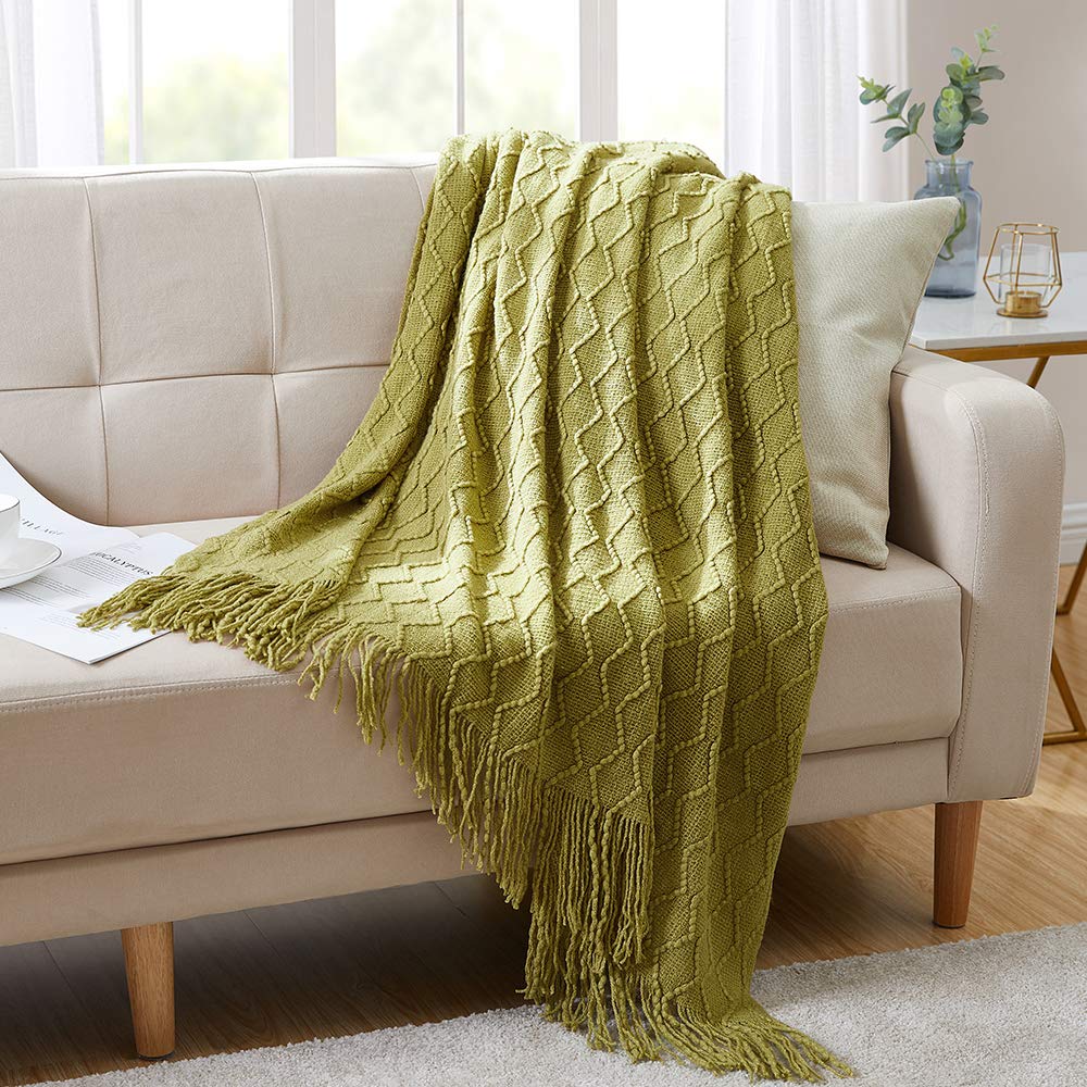 BOURINA Beige Throw Blanket 50x60 Inches Throw Textured Solid Soft Sofa Couch Decorative Knit Blanket