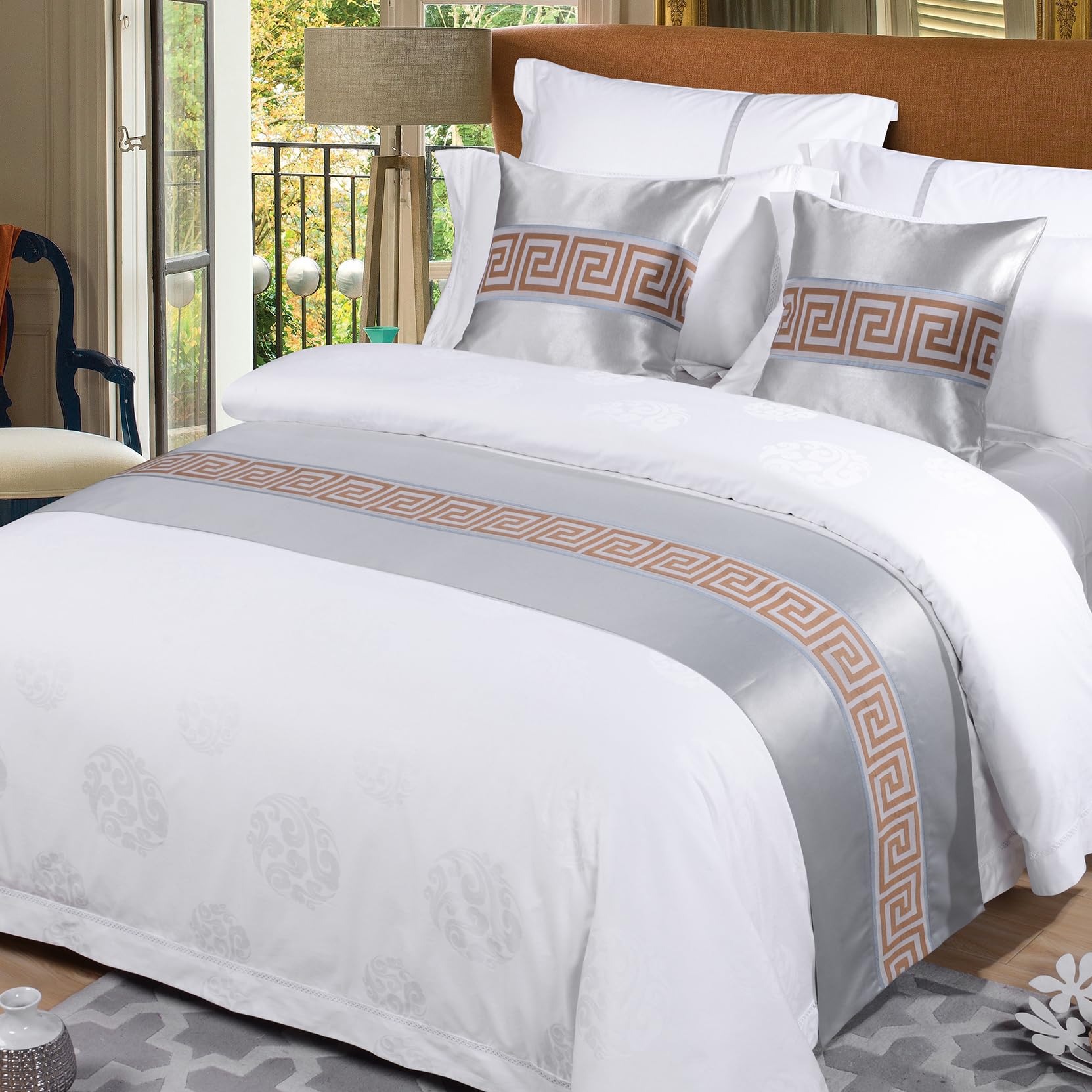 Chinese Style Bed Runner Scarf, Color Woven Jacquard Bedspreads Luxury Bedding Cover Decor for Hotel Wedding Room, Khaki Gold, 50 * 240cm for 1.8m Bed