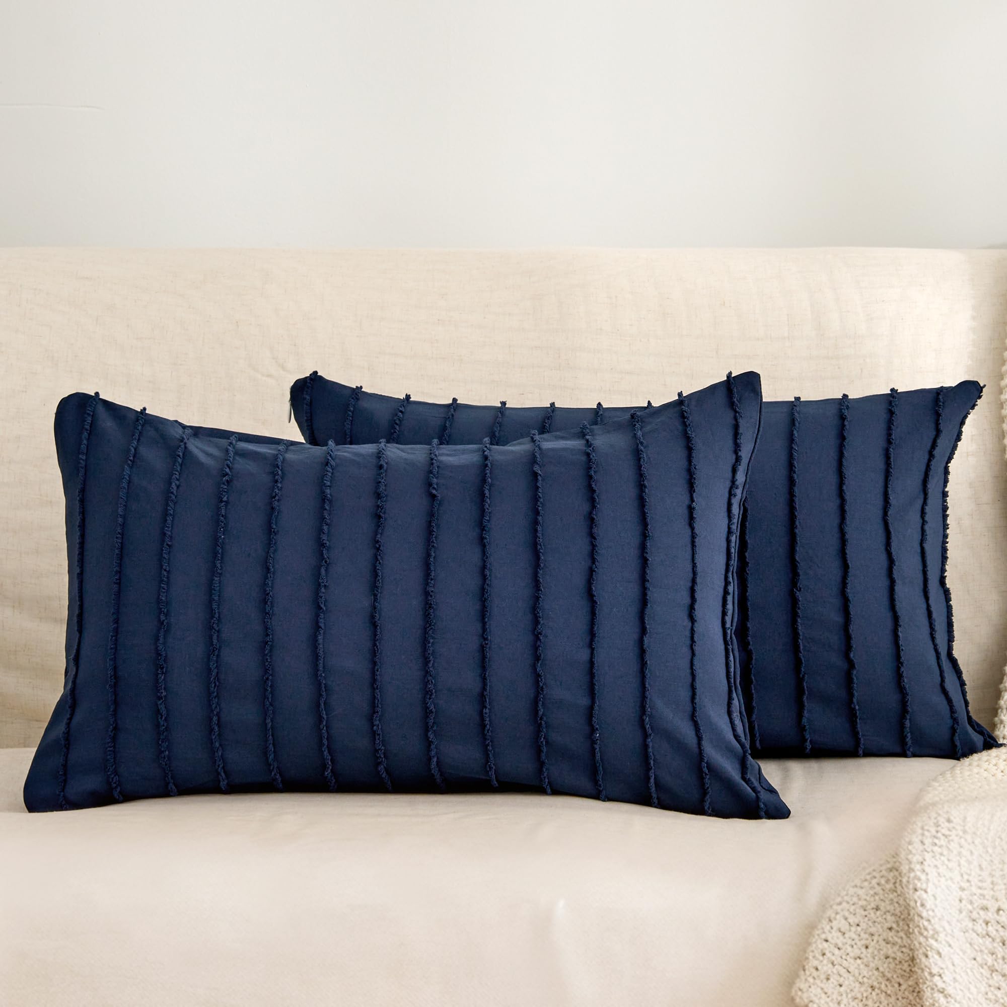 JELLYMONI 2 Pack White Pillowcases Standard Size, Soft Microfiber Striped Tufted Pillow Covers with Envelope Closure (Pillows are not Included)