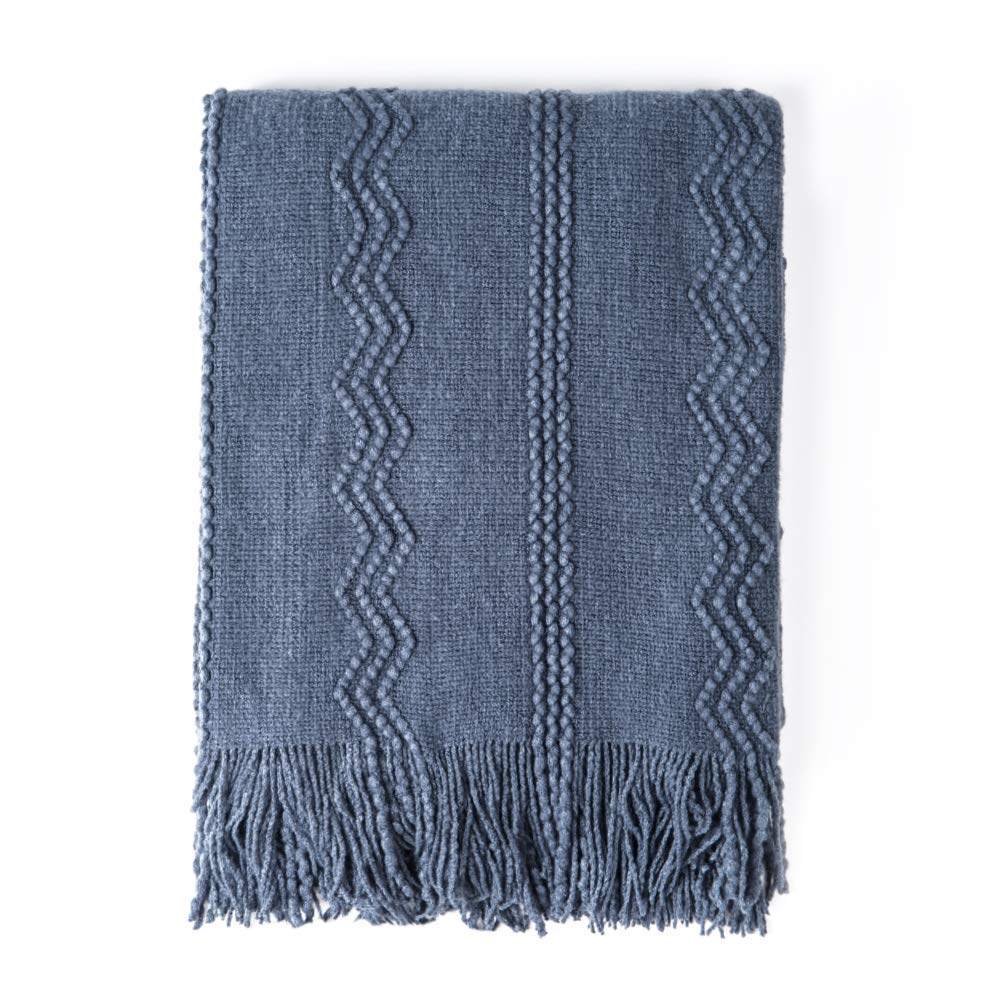 BOURINA Beige Throw Blanket 50x60 Inches Throw Textured Solid Soft Sofa Couch Decorative Knit Blanket