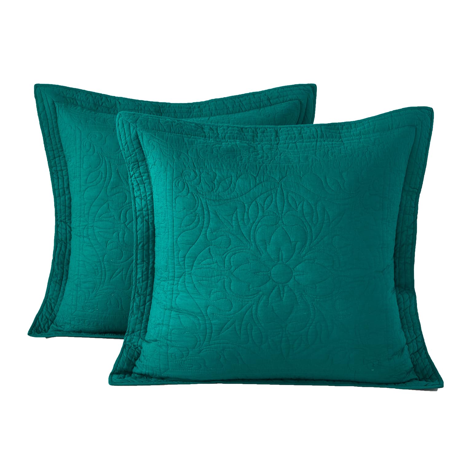 WINLIFE 100% Cotton Quilted Pillow Sham Floral Printed Pillow Cover Sage Green, Standard Size, 20 x 26 Inch