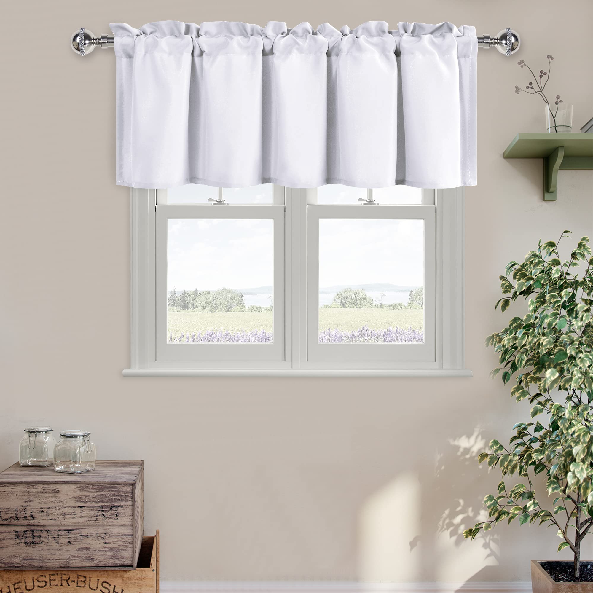 DWCN Valance Curtains for Living Room, Kitchen Valance Solid Short Topper, Rod Pocket Bathroom/Basement Curtain for Window Treatment, 1 Panel, 60 X 18 Inch, Grey