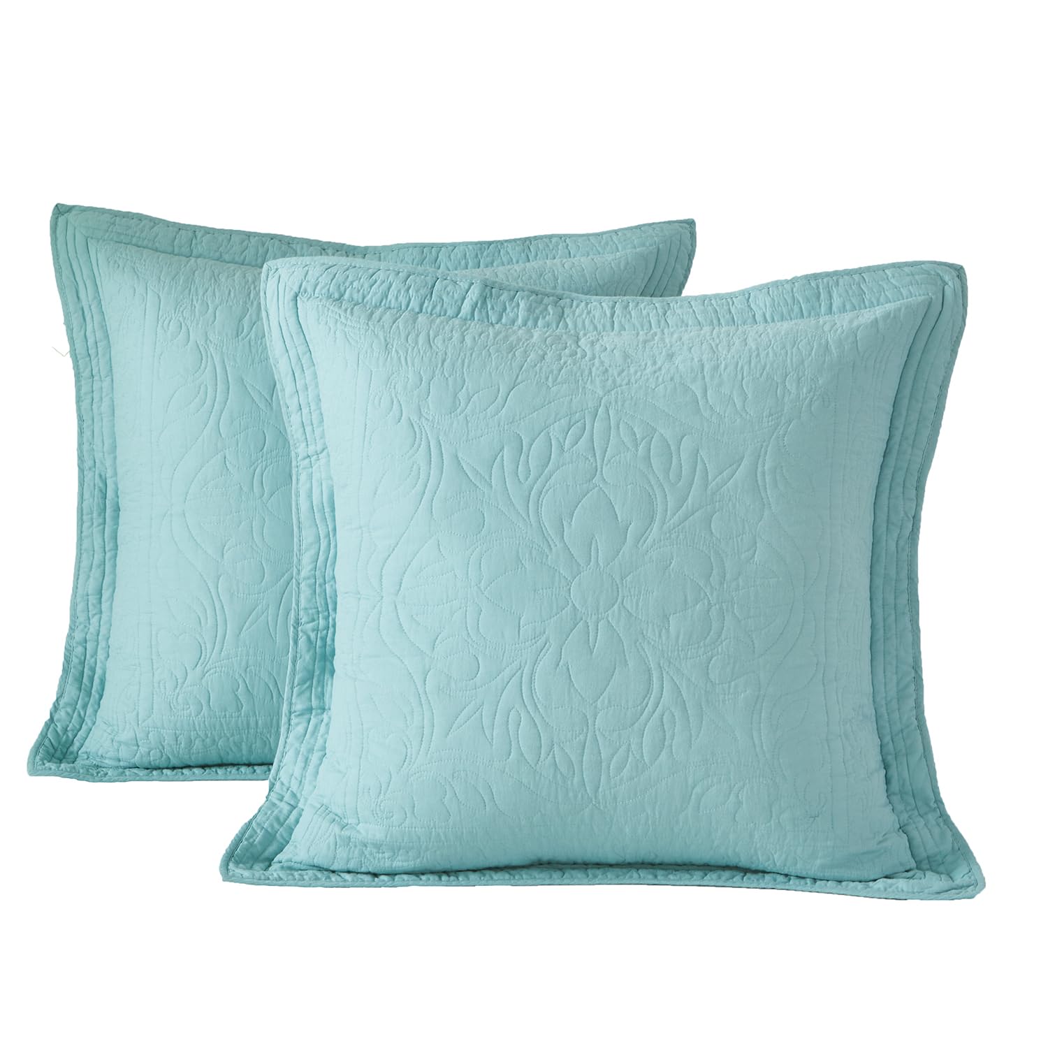WINLIFE 100% Cotton Quilted Euro Sham Covers, 2 Pack Cotton 26'' x 26'' Pillow Covers, Soft and Breathable Euro Shams, Square Pillow Shams, Navy Blue