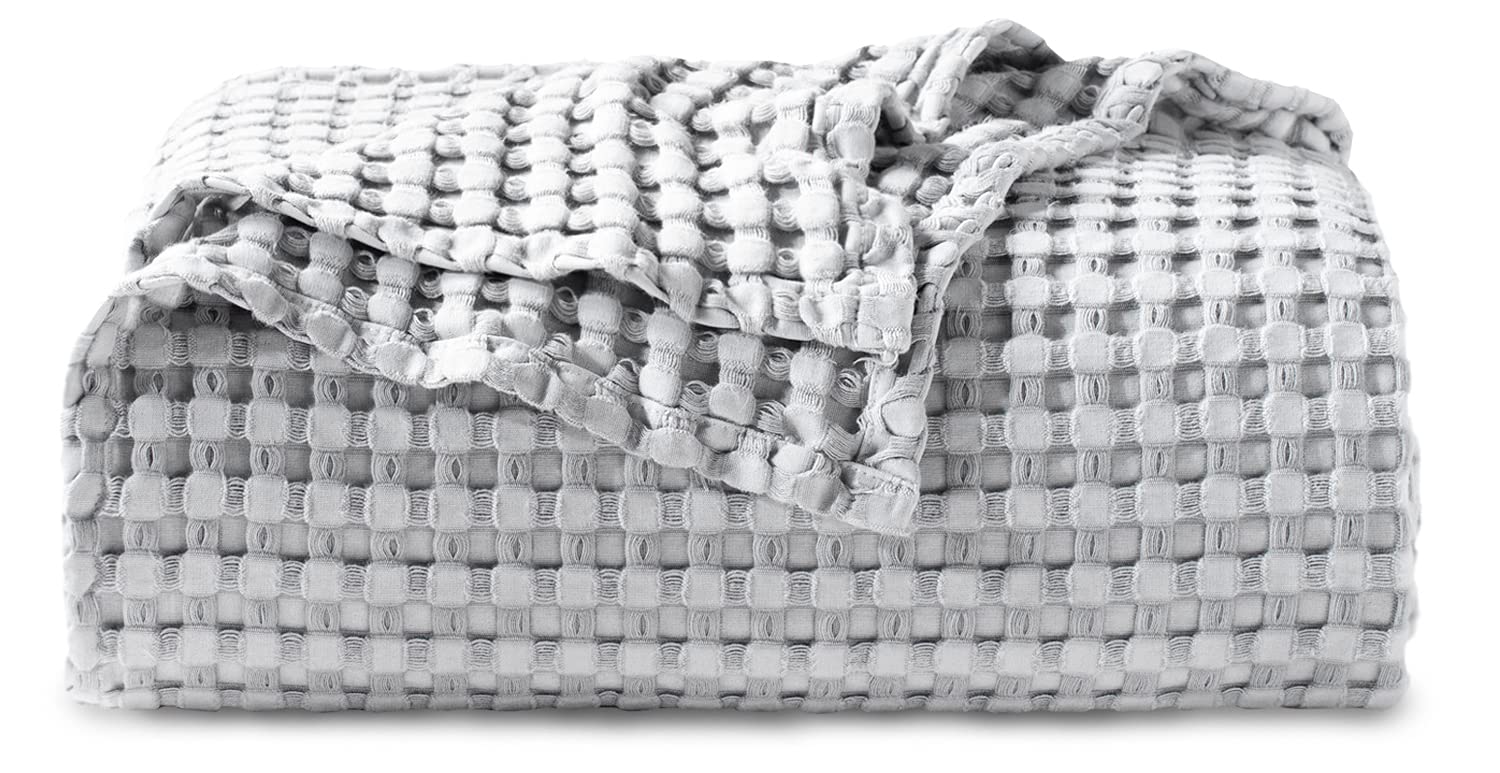 Bedsure Cooling Waffle Queen Size Blanket - Lightweight Cotton Summer Blanket of Rayon Derived from Bamboo for Hot Sleepers, Luxury Throws for Bed, Couch and Sofa, Ivory, 90x90 Inches