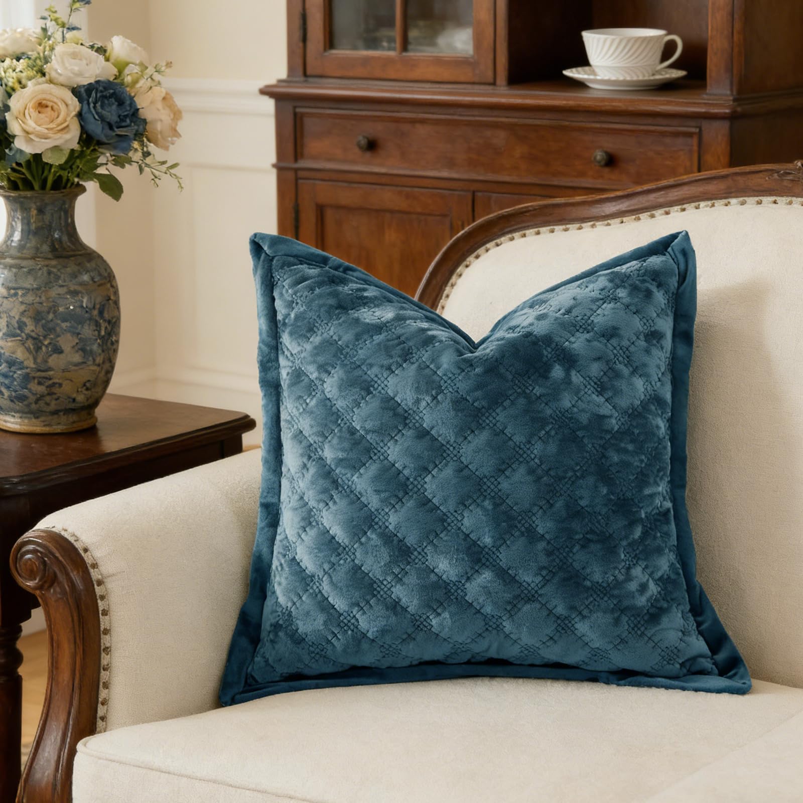 Standard Pillowcase 20X26 1 Piece Pillow Cover with Envelope Closure Rectangular Quilted Pillow Case Soft Decorative Texture Pillow Sham for Bed, Ivory White