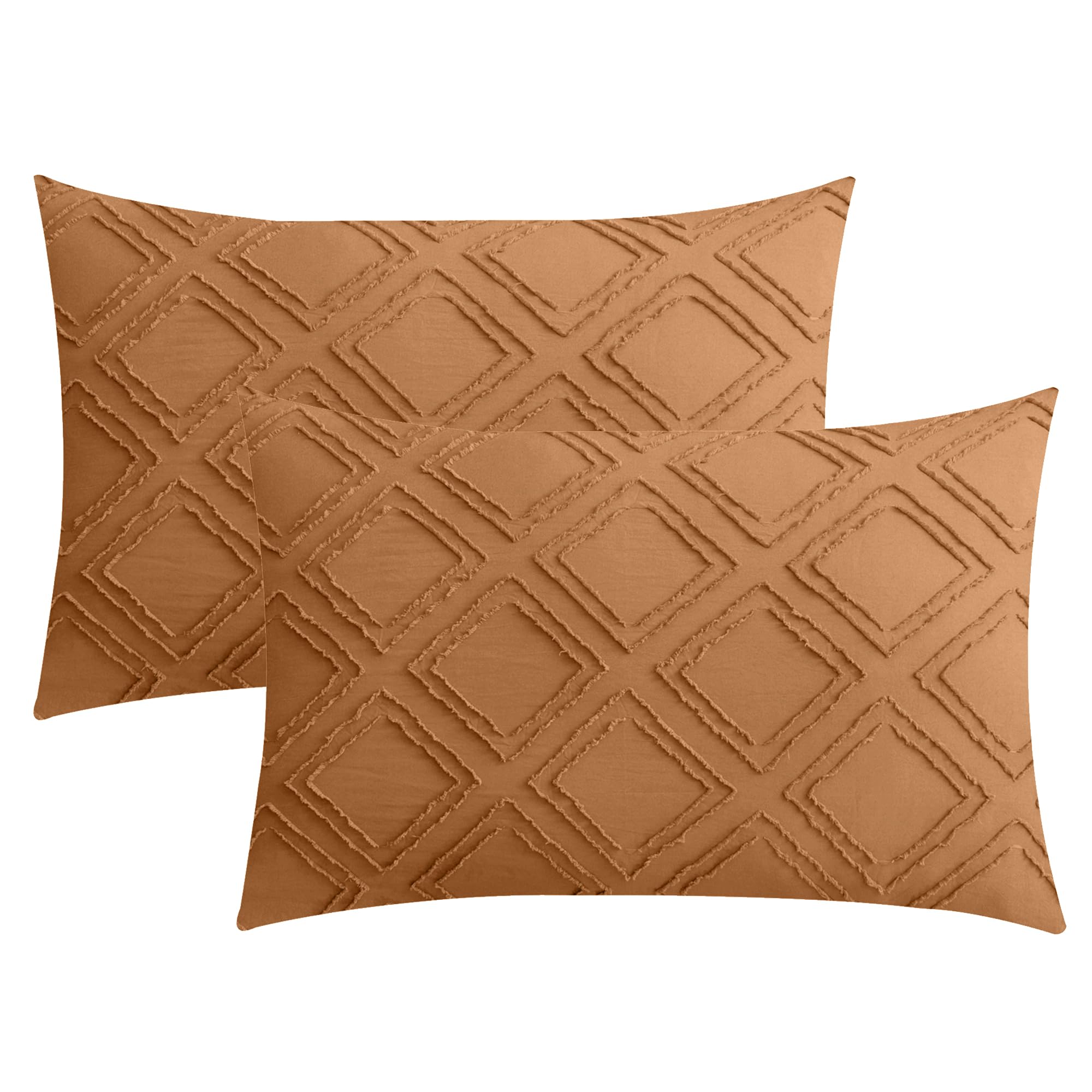 JELLYMONI Pillowcases Standard Size Green 2 Pack Boho Plaid Bed Pillow Covers 20x26in Polyester Envelope Pillow Shams Tufted Bohemian Textured (Pillows are not Included)