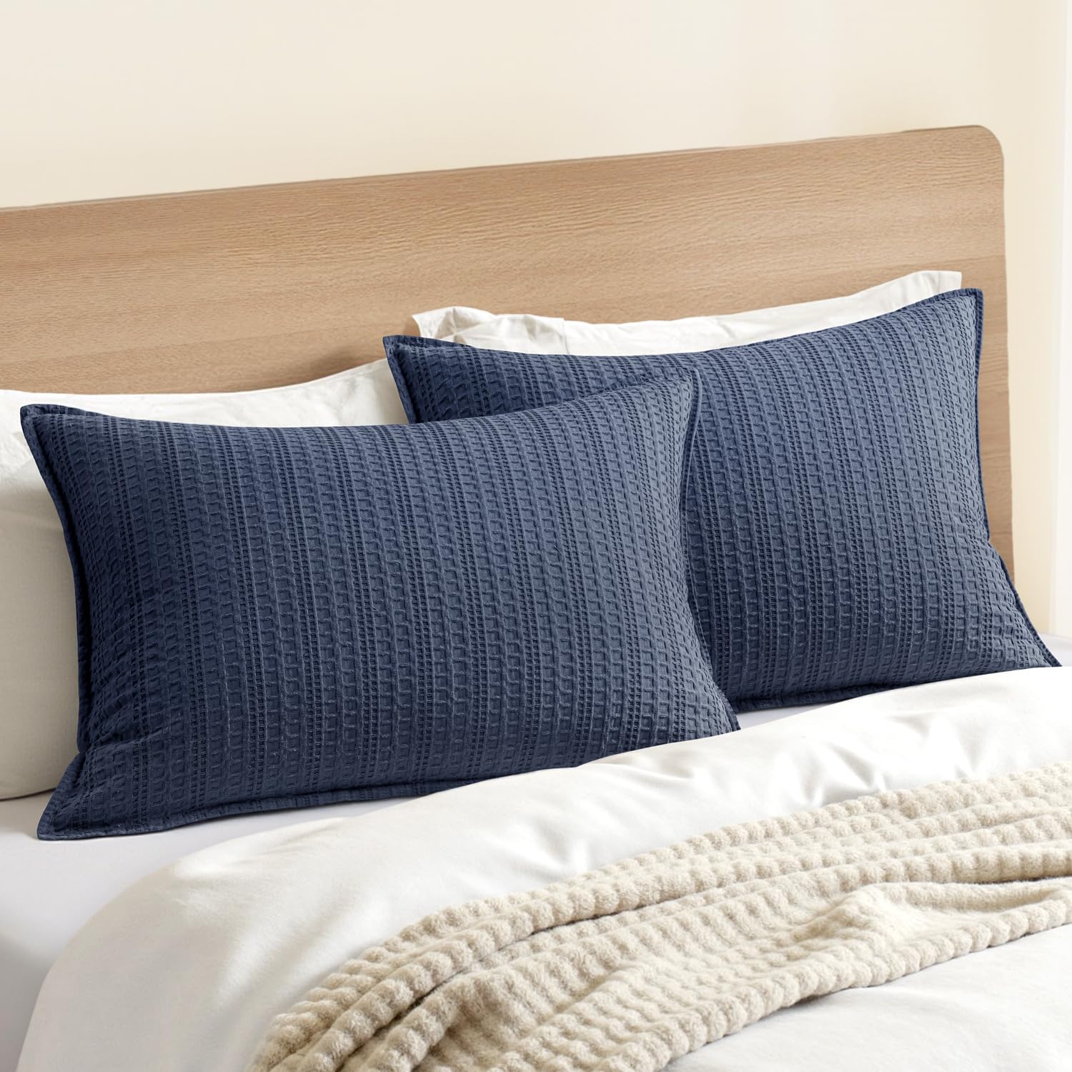 100% Cotton Waffle Pillow Shams Standard Size, 2 Pack 20x26 Decorative Pillow Covers for Bed Couch Sofa, Neutral Weave Cushion Cases Modern Farmhouse Home Decor, Oatmeal
