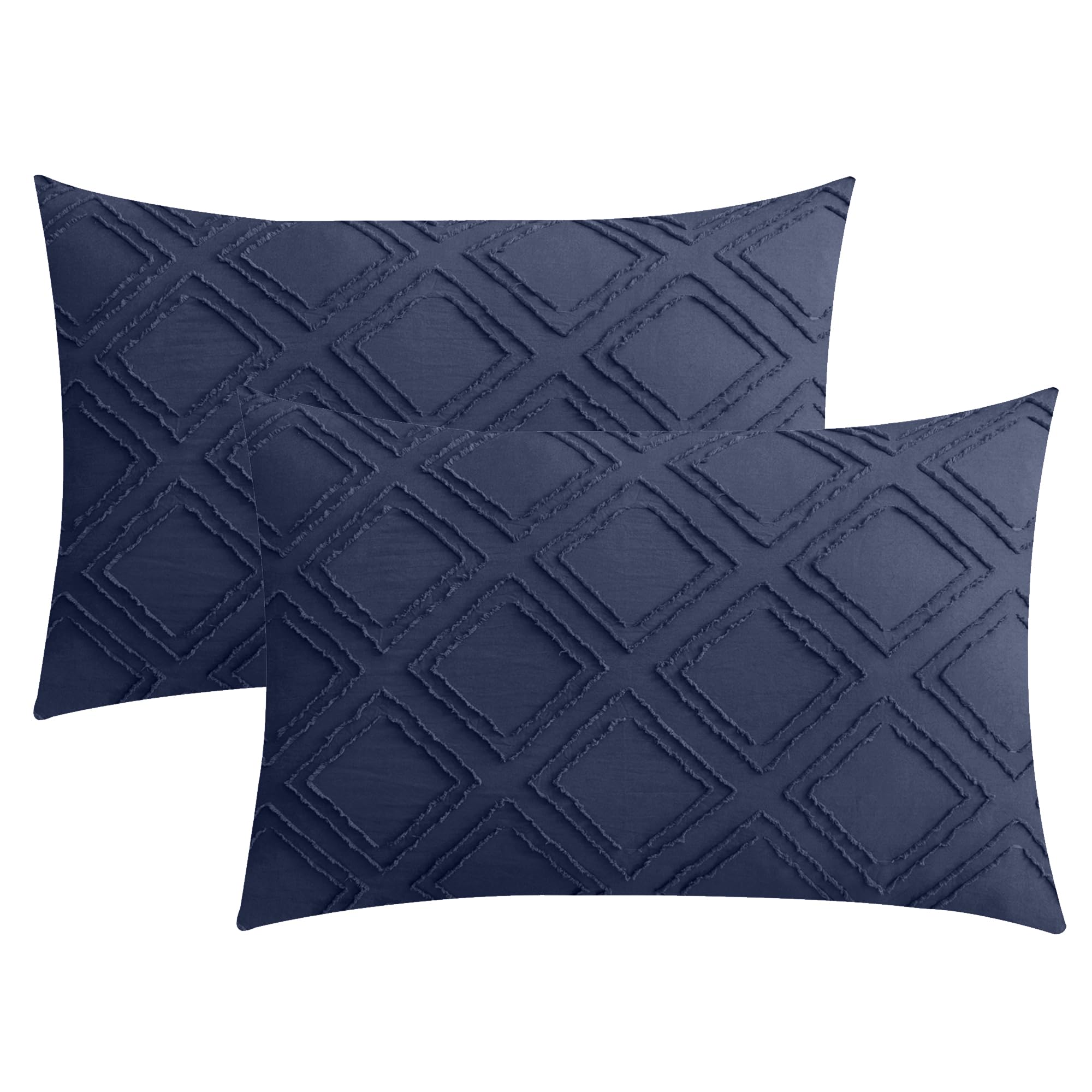JELLYMONI Pillowcases Standard Size Green 2 Pack Boho Plaid Bed Pillow Covers 20x26in Polyester Envelope Pillow Shams Tufted Bohemian Textured (Pillows are not Included)