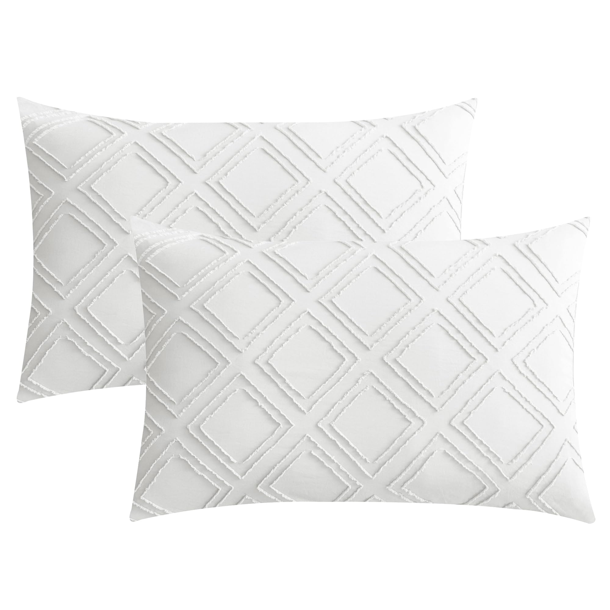 JELLYMONI Pillowcases Standard Size Green 2 Pack Boho Plaid Bed Pillow Covers 20x26in Polyester Envelope Pillow Shams Tufted Bohemian Textured (Pillows are not Included)