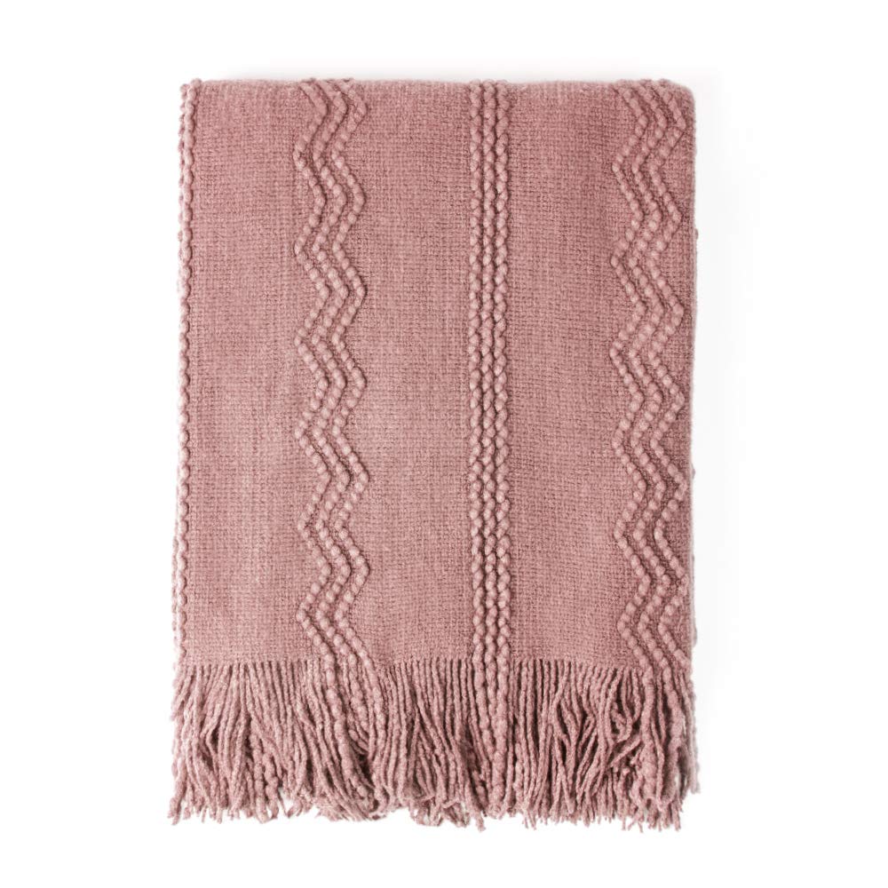 BOURINA Beige Throw Blanket 50x60 Inches Throw Textured Solid Soft Sofa Couch Decorative Knit Blanket