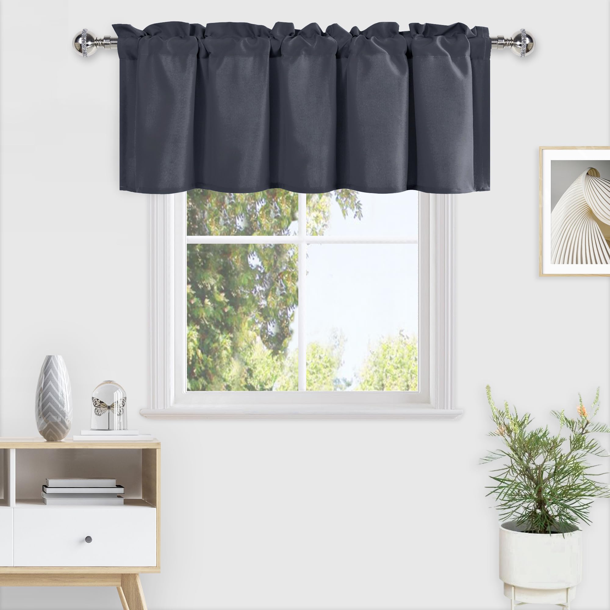 DWCN Valance Curtains for Living Room, Kitchen Valance Solid Short Topper, Rod Pocket Bathroom/Basement Curtain for Window Treatment, 1 Panel, 60 X 18 Inch, Grey