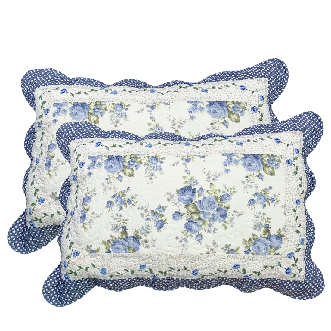vctops 2-Piece Boho Cotton Quilted Bed Pillow Shams Floral Printed Patchwork Pillow Shams Set, Standard Size (510 Blue, 20"x28")
