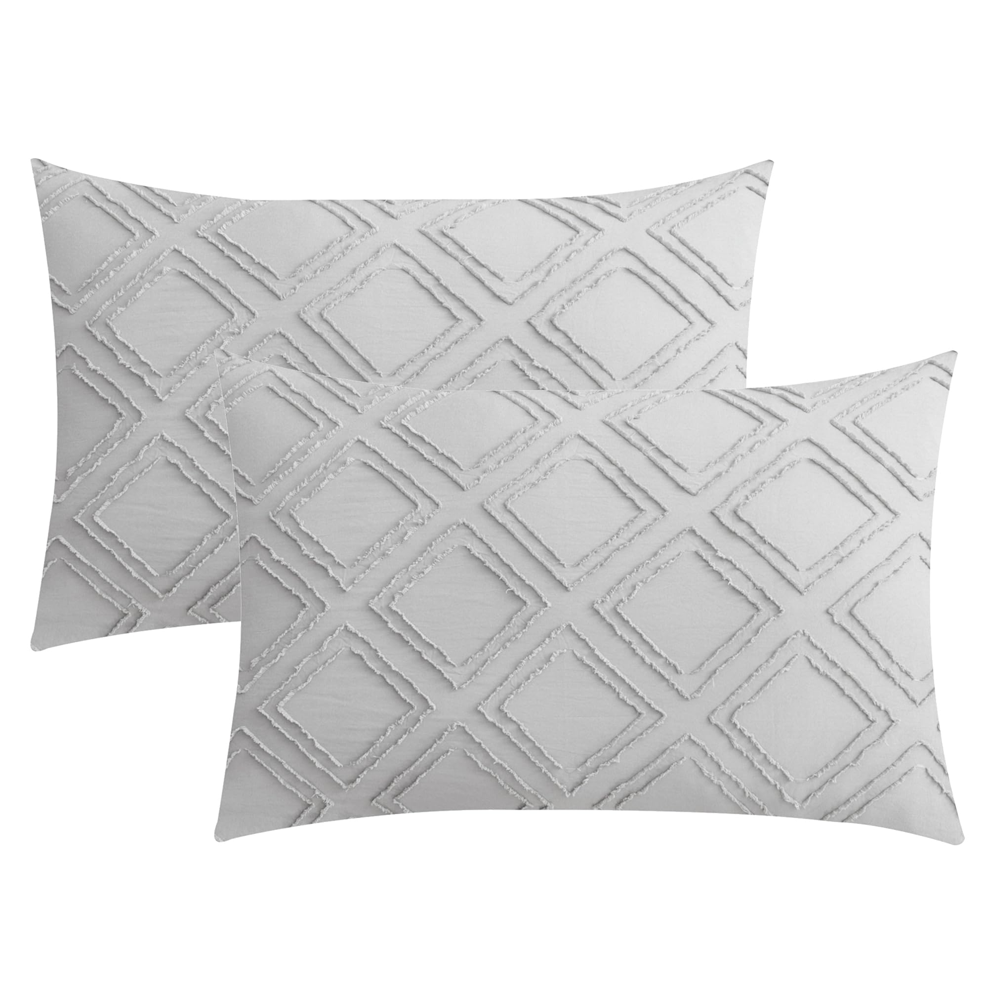 JELLYMONI Pillowcases Standard Size Green 2 Pack Boho Plaid Bed Pillow Covers 20x26in Polyester Envelope Pillow Shams Tufted Bohemian Textured (Pillows are not Included)