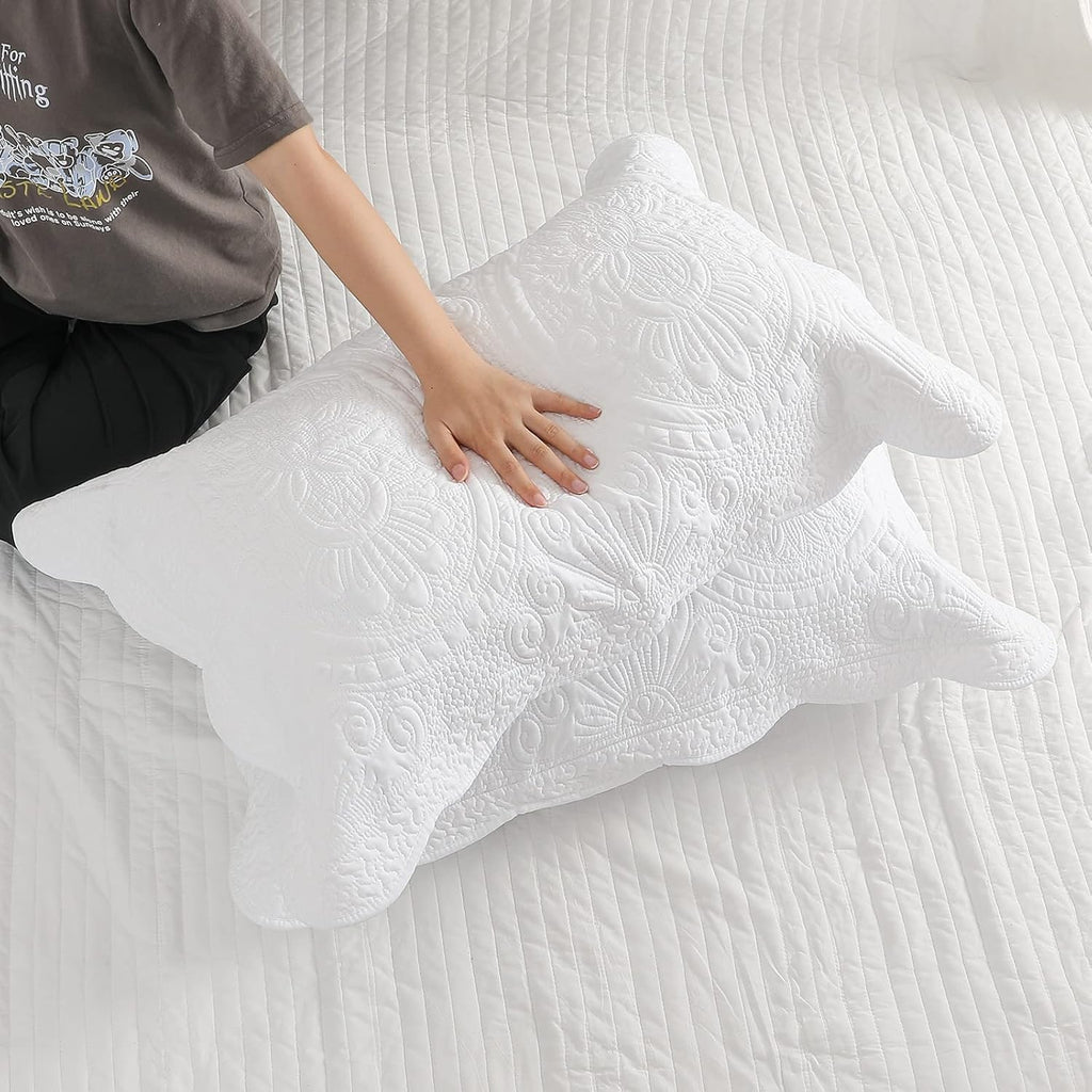 BOSOWOS Pillow Shams Standard Size Set of 2, Ultra Soft Breathable Quilted Pillow Cases 20 x 26 inches for Sleeping, Decorative Microfiber Bed Pillowcases Easy Care, White