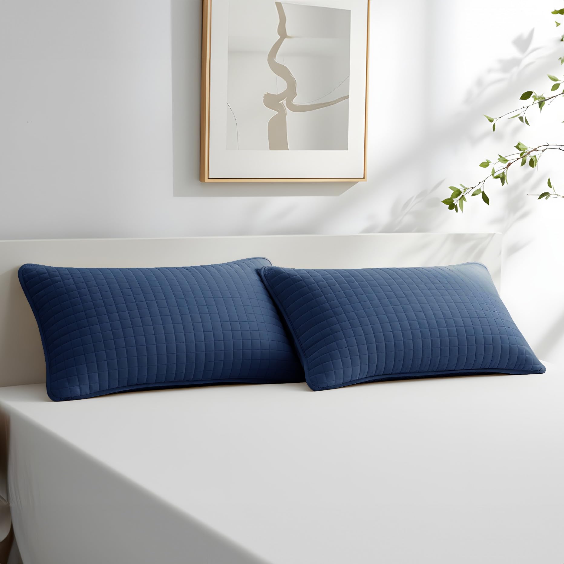 Southshore Fine Living, Inc. Blue Pillow Covers 20"x26", Decorative Pillow Shams Standard Size Set of 2, Fits Twin/Full/Queen Pillows, Breathable Quilted Pillow Shams Complement Quilt Set, Steel Blue