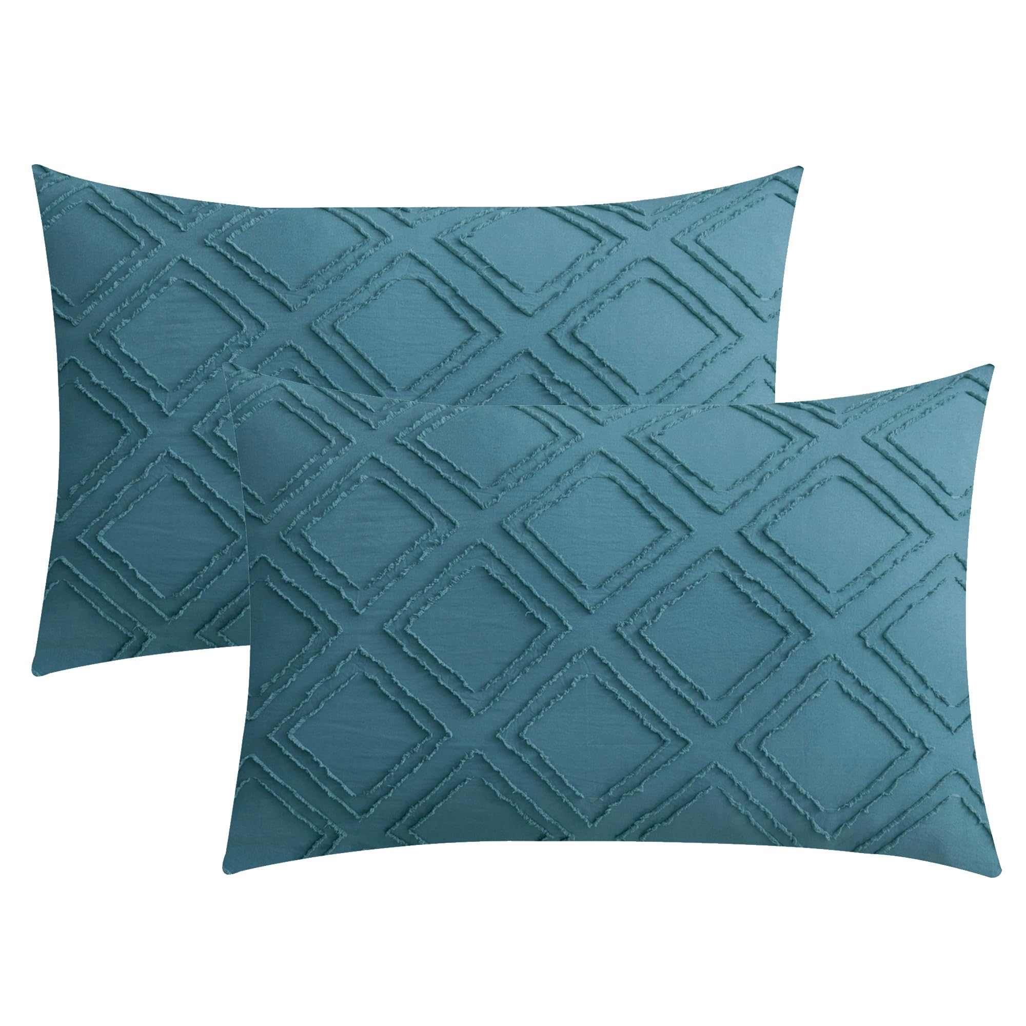 JELLYMONI Pillowcases Standard Size Green 2 Pack Boho Plaid Bed Pillow Covers 20x26in Polyester Envelope Pillow Shams Tufted Bohemian Textured (Pillows are not Included)