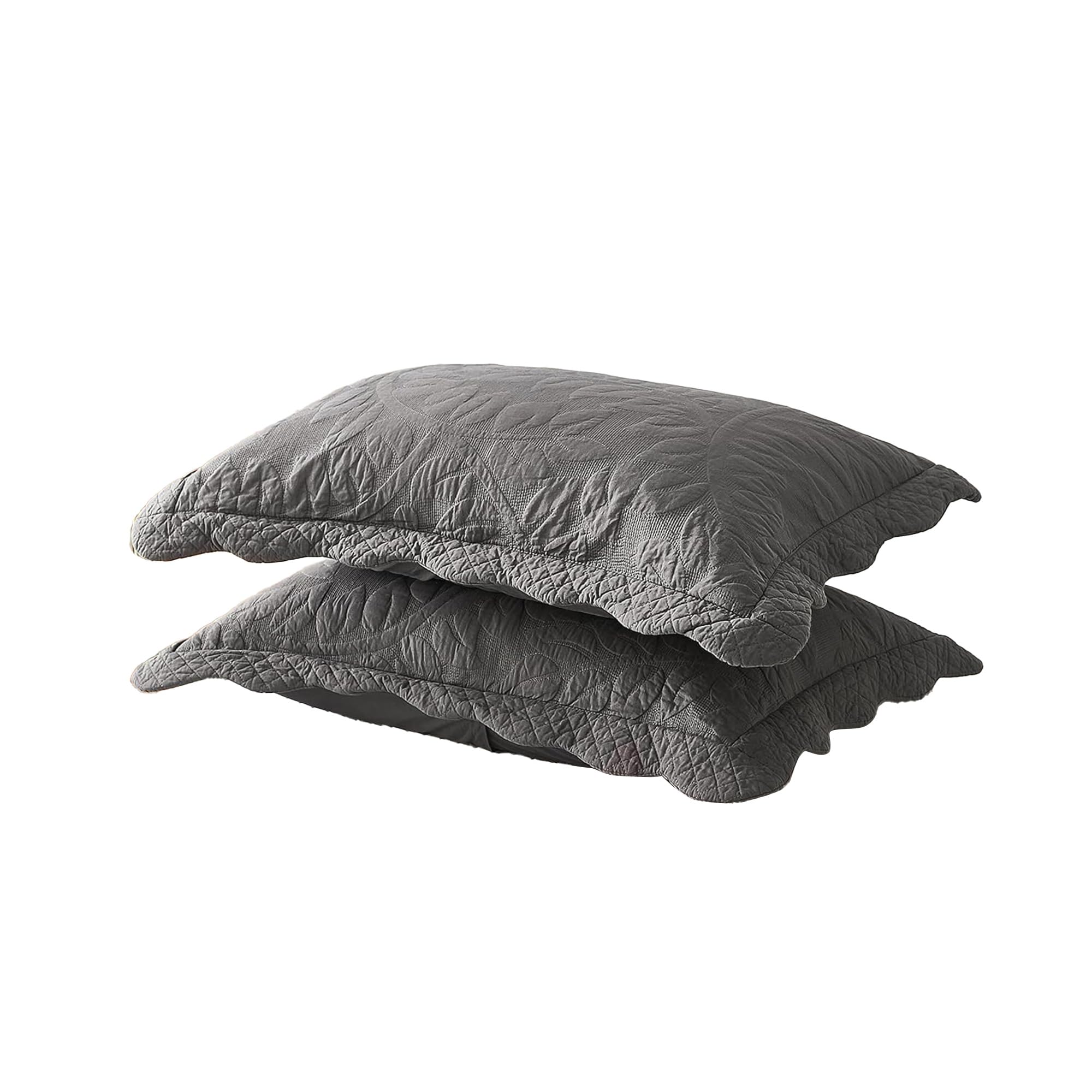 MarCielo 100% Cotton Embroidered Quilted Pillow Shams -Standard - Navy