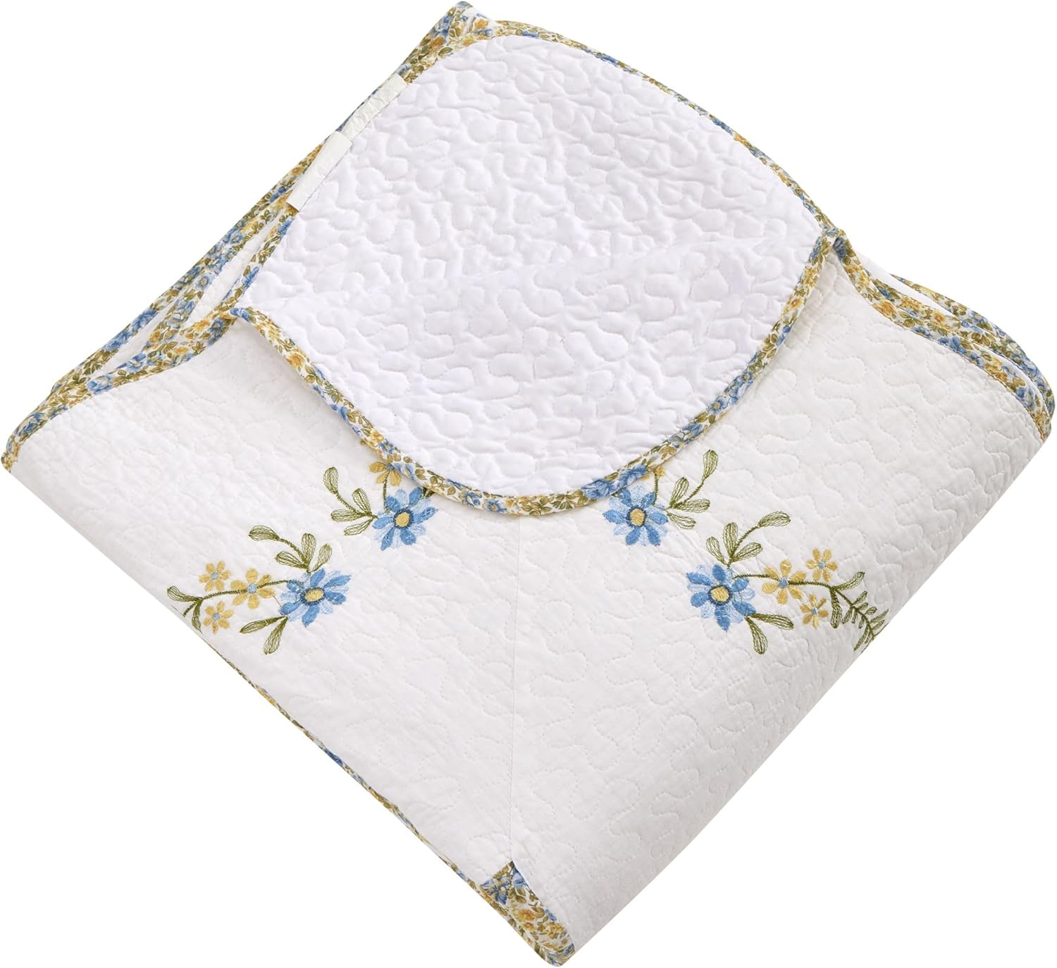 Modern Heirloom Heather Embroidered Single Pillow Sham - Lightweight Breathable All Seasons Bedding, King Sham, Blue/White