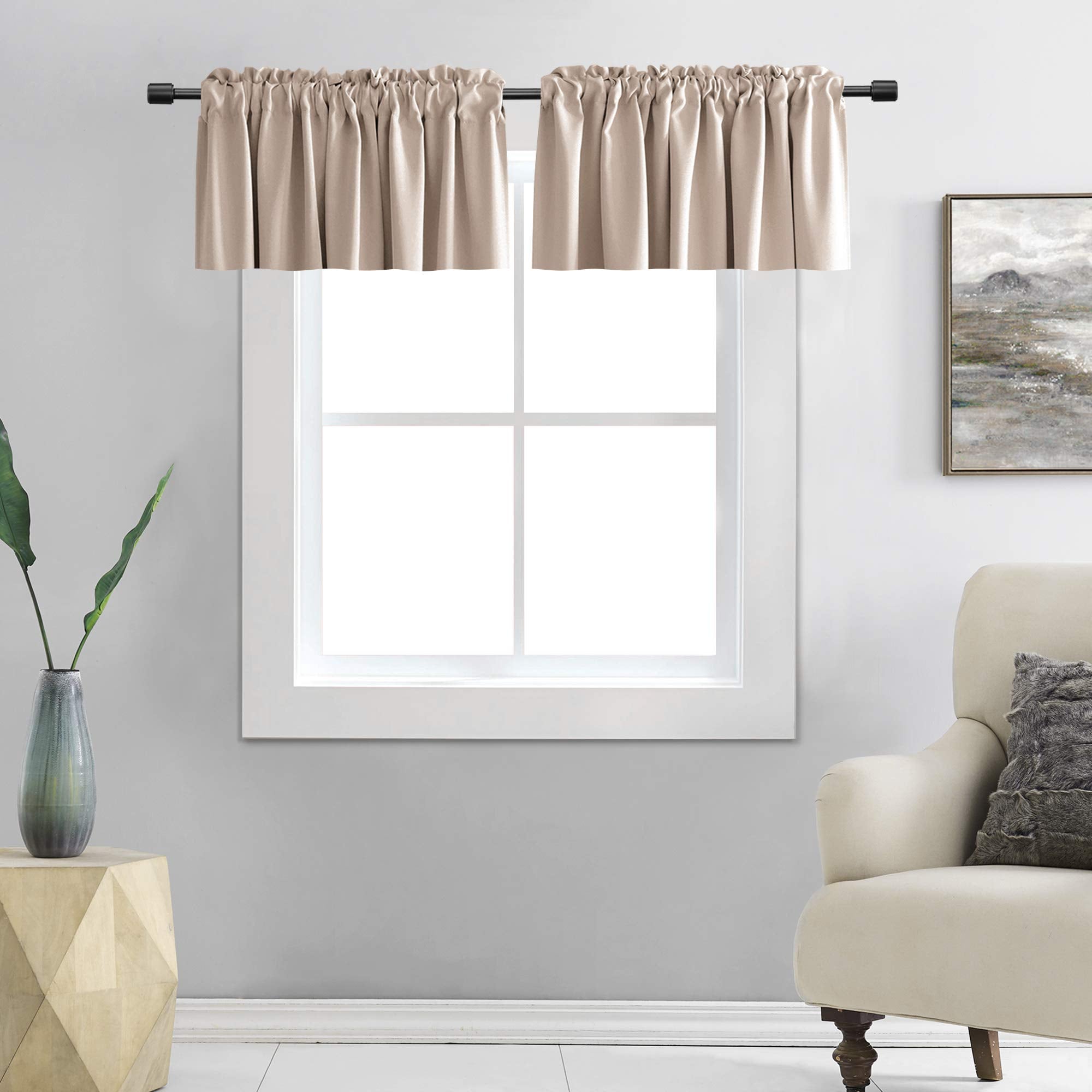 DONREN Teal Valances for Windows - Kitchen Valances for Small Window with Rod Pocket (2 Panels,42 by 18 Inch)