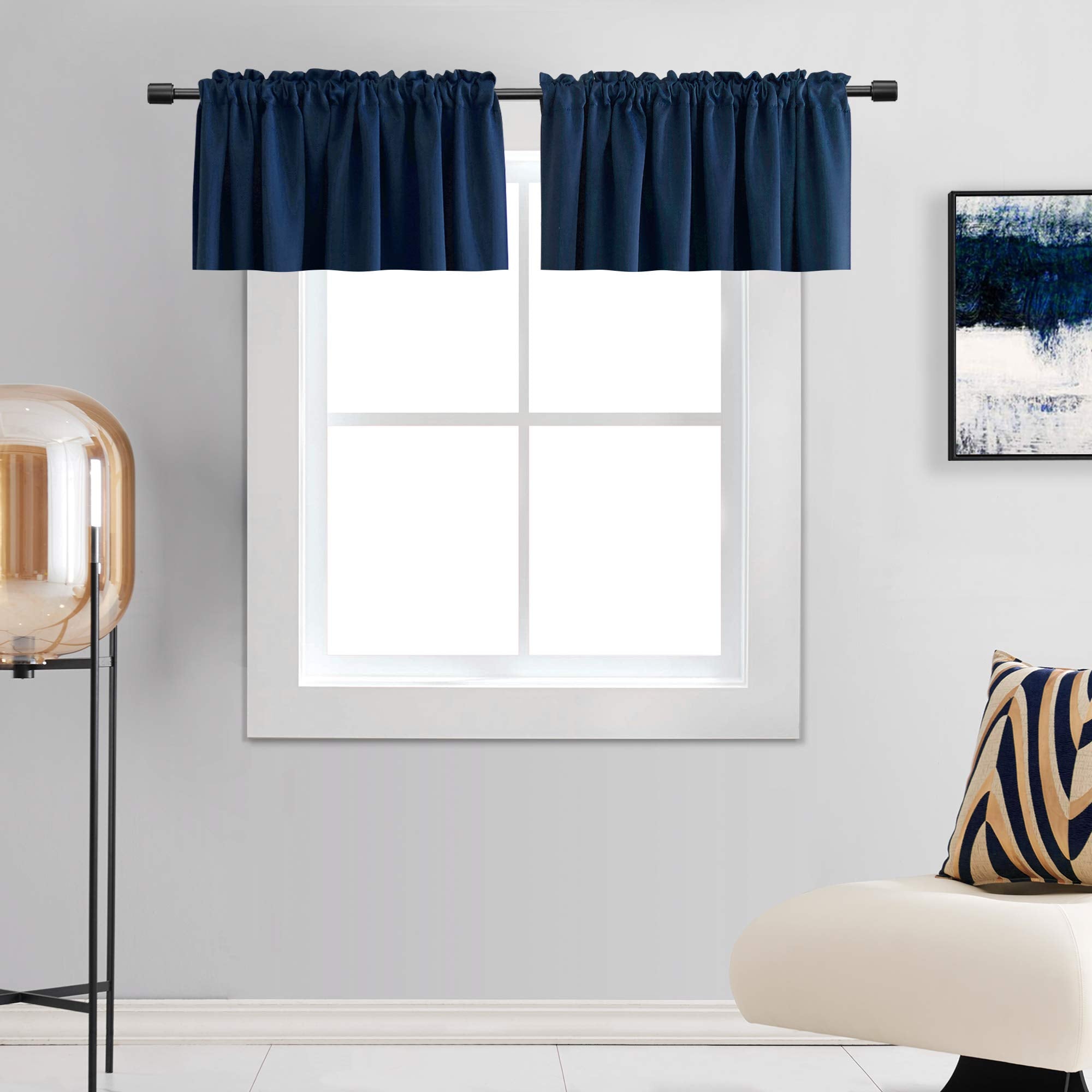 DONREN Teal Valances for Windows - Kitchen Valances for Small Window with Rod Pocket (2 Panels,42 by 18 Inch)